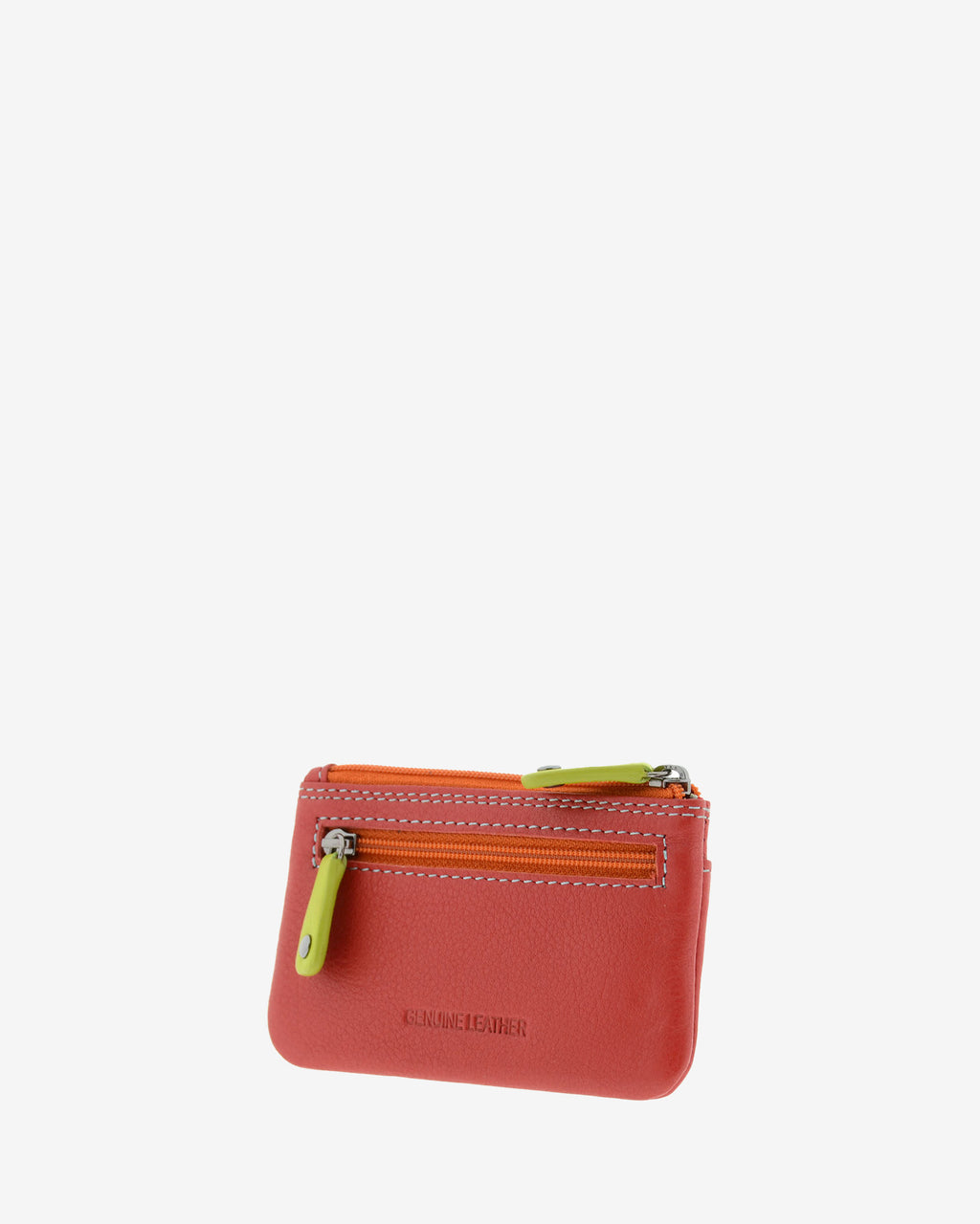 Monedero combinado 8047-C en color Rojo, vista tres cuartos posterior con bolsillo trasero de cremallera.