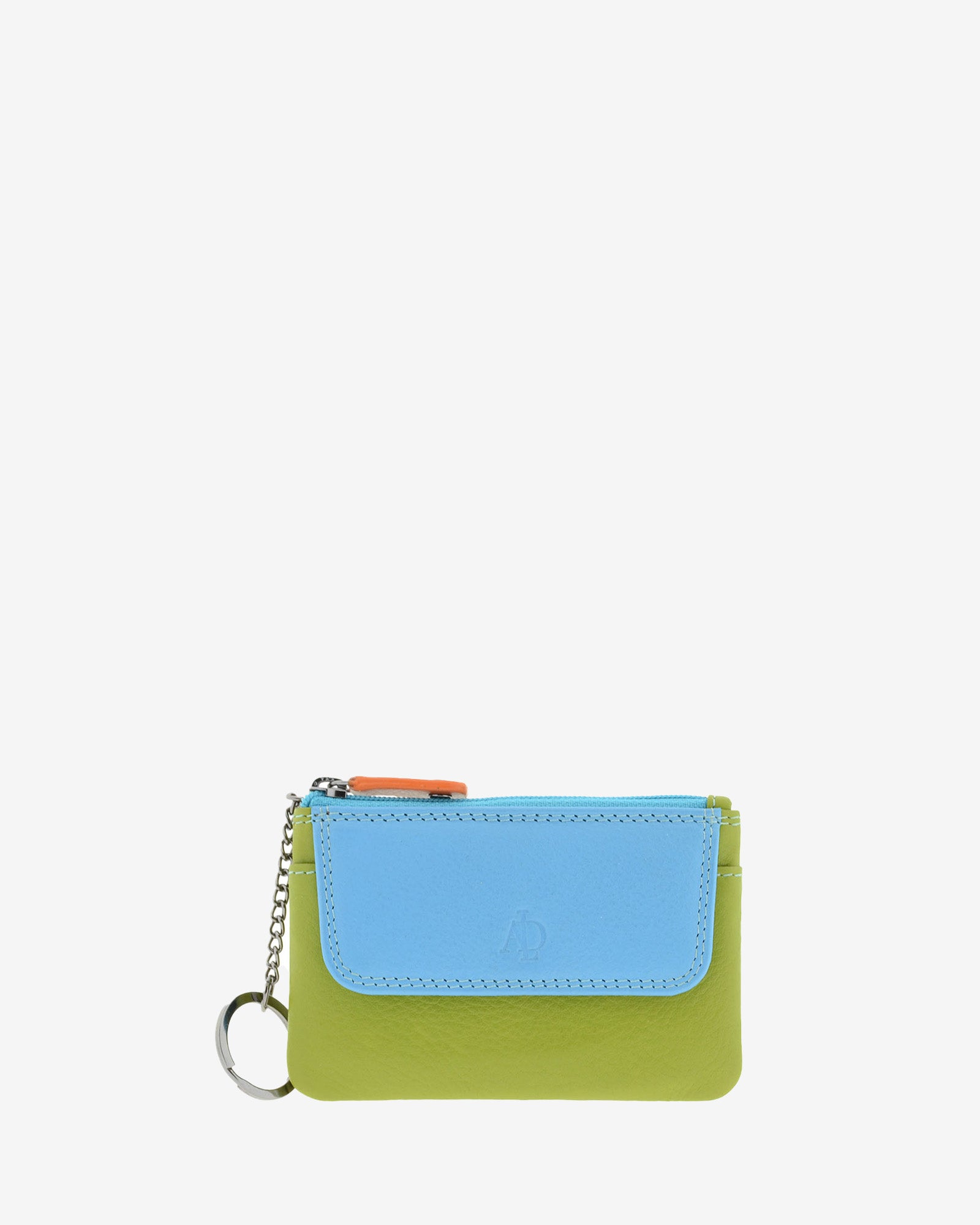 Monedero combinado 8047-C en color Verde, vista frontal con bolsillo de solapa, cierre de cremallera y aro para llaves.