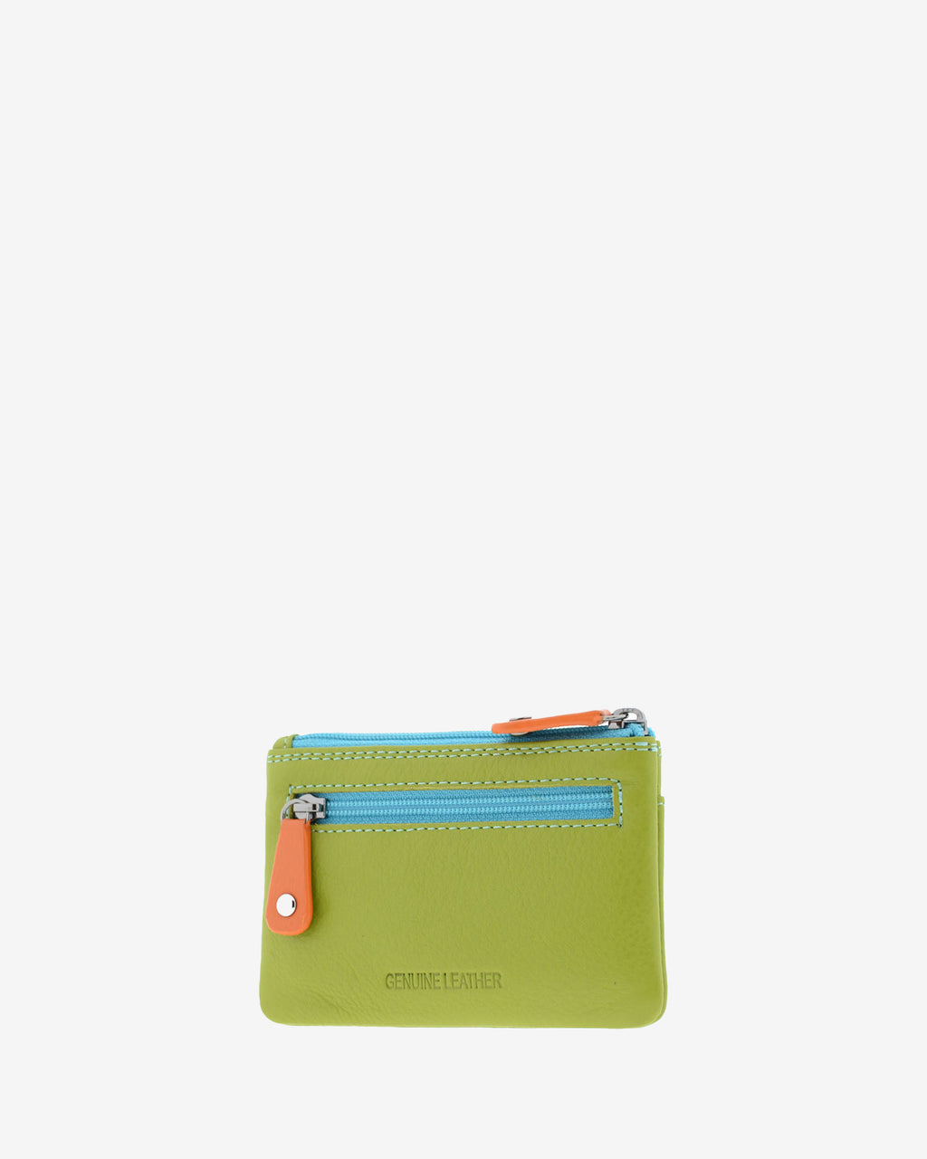 Monedero combinado 8047-C en color Verde, vista tres cuartos posterior con bolsillo trasero de cremallera.