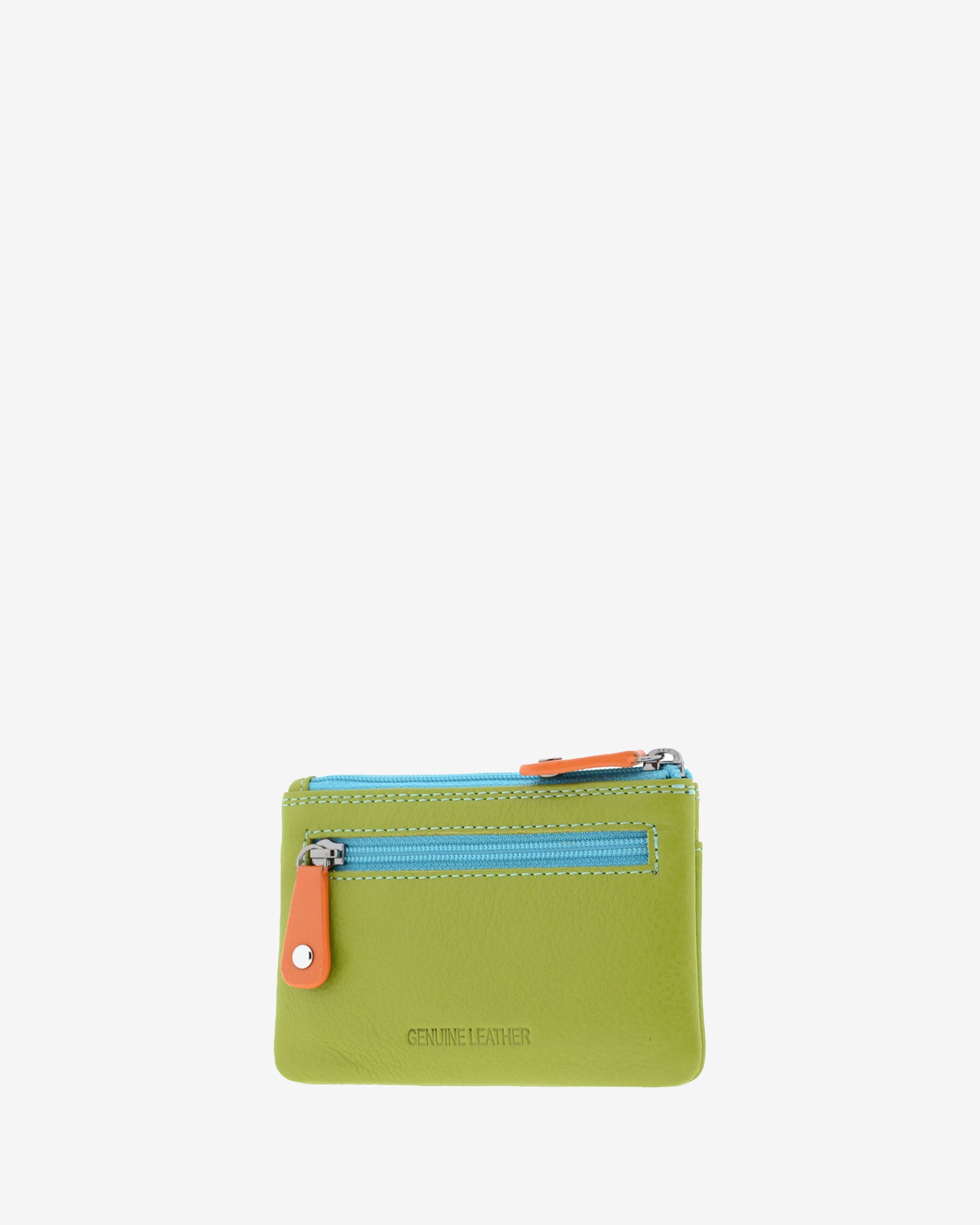 Monedero combinado 8047-C en color Verde, vista tres cuartos posterior con bolsillo trasero de cremallera.