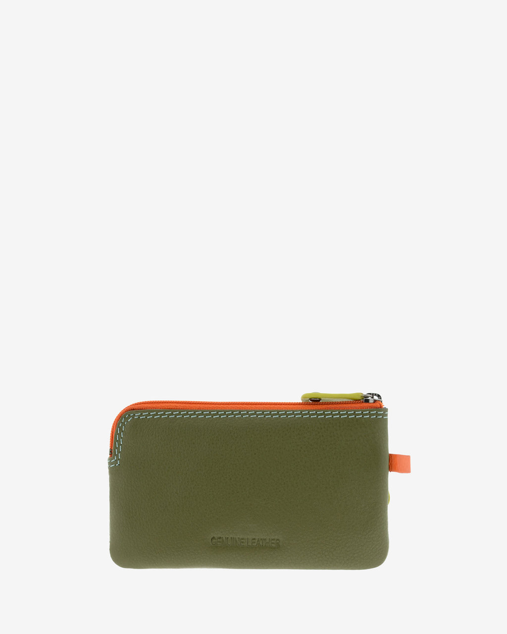 Monedero fino combinado 8053-C en color Jungla, vista posterior con cierre superior de cremallera.
