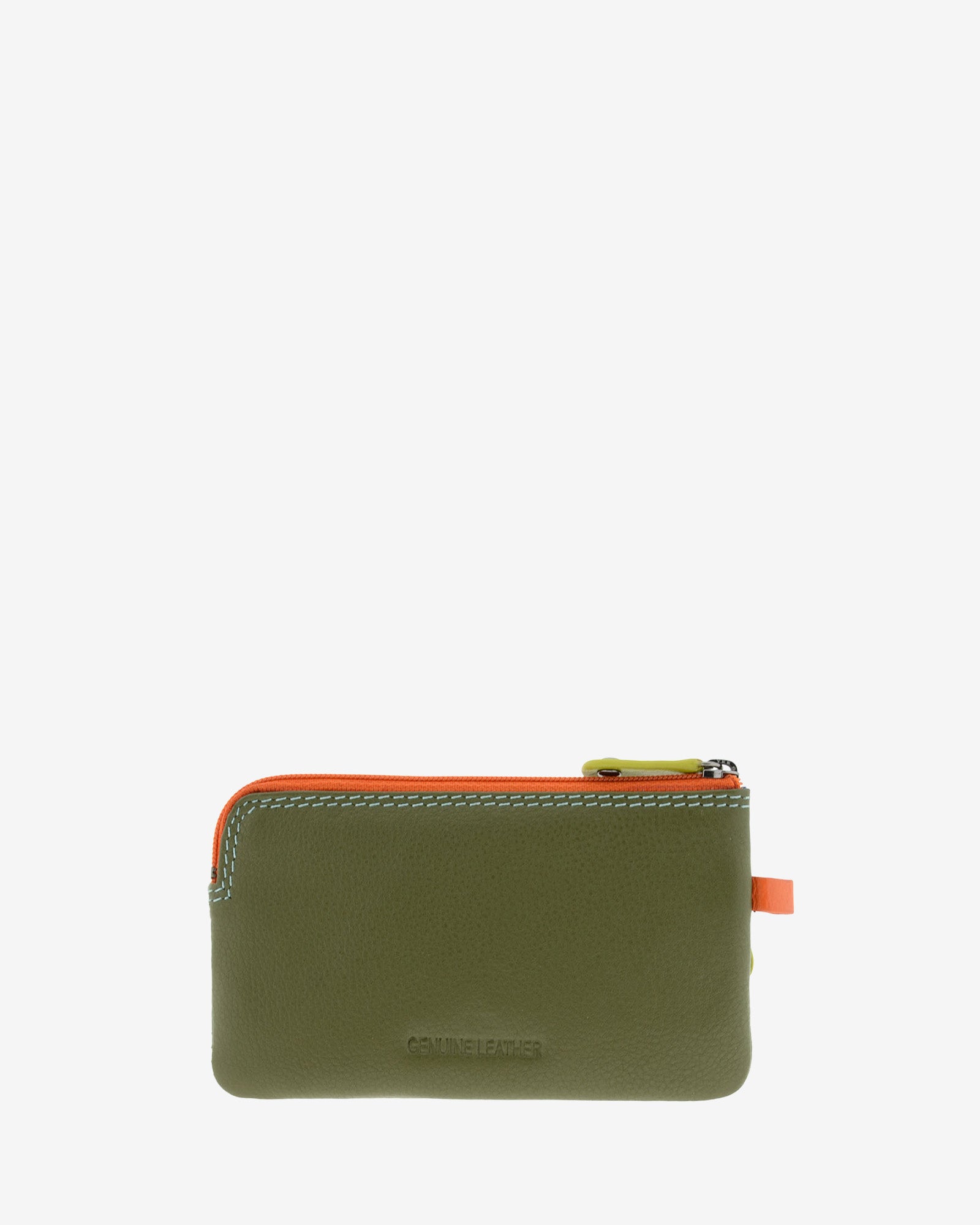Monedero fino combinado 8053-C en color Jungla, vista posterior con cierre superior de cremallera.