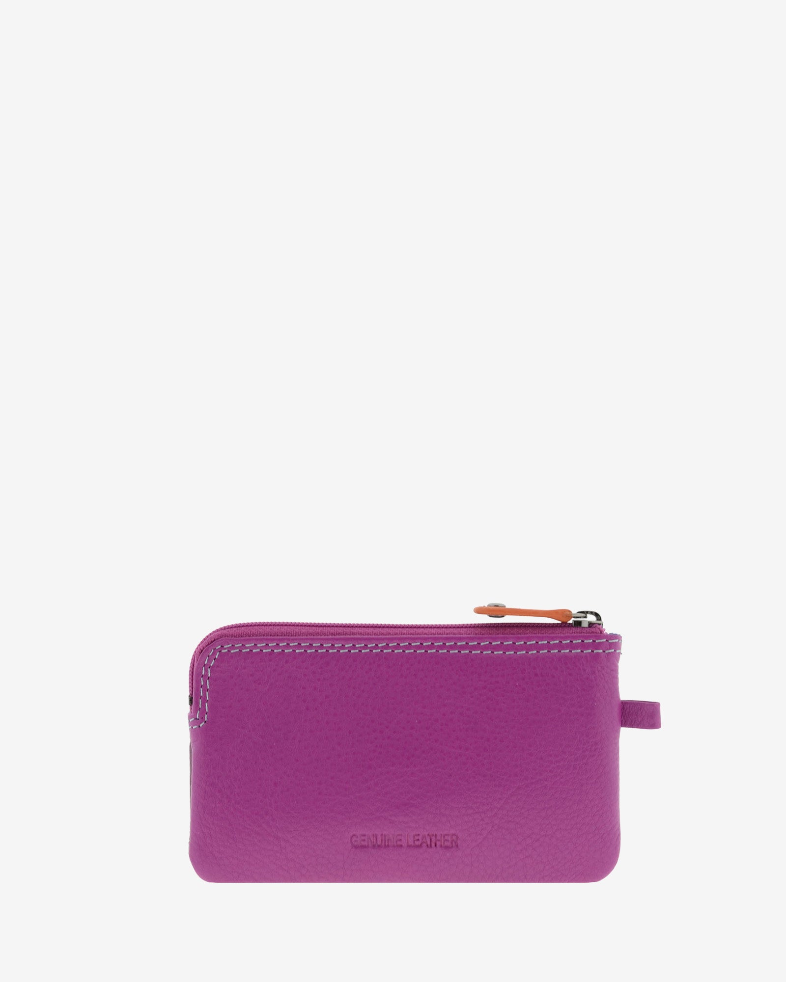 Monedero fino combinado 8053-C en color Mora, vista posterior con cierre superior de cremallera.