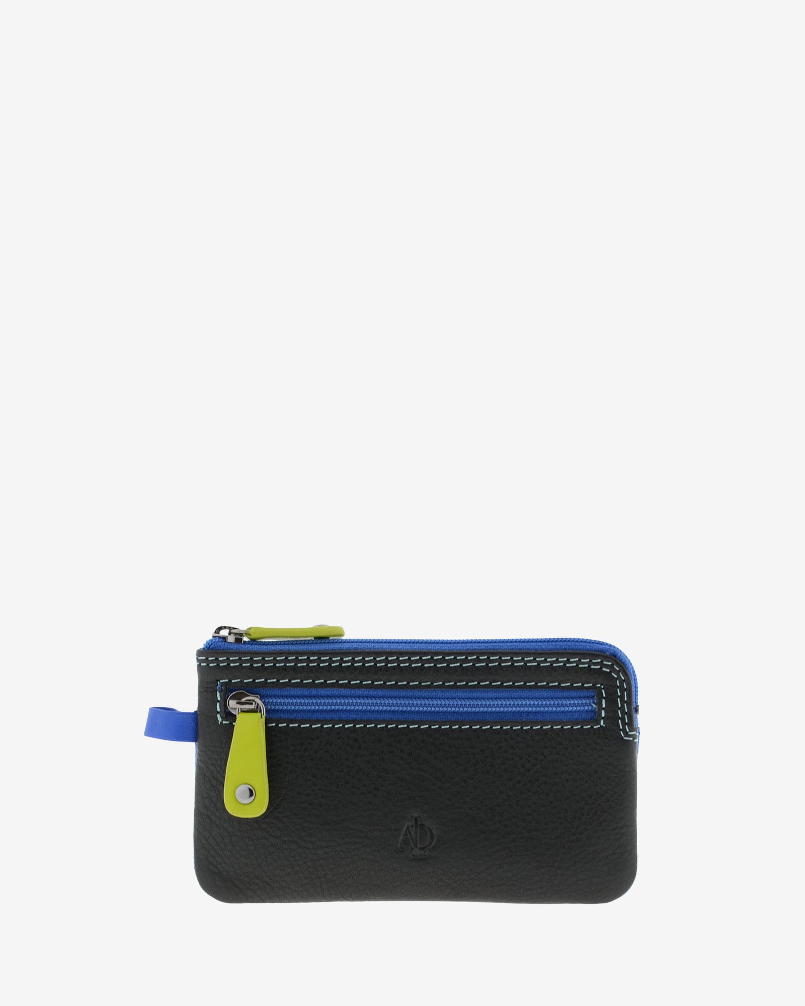 Monedero fino combinado 8053-C en color Negro, vista frontal con bolsillo exterior de cremallera y cierre superior de cremallera.