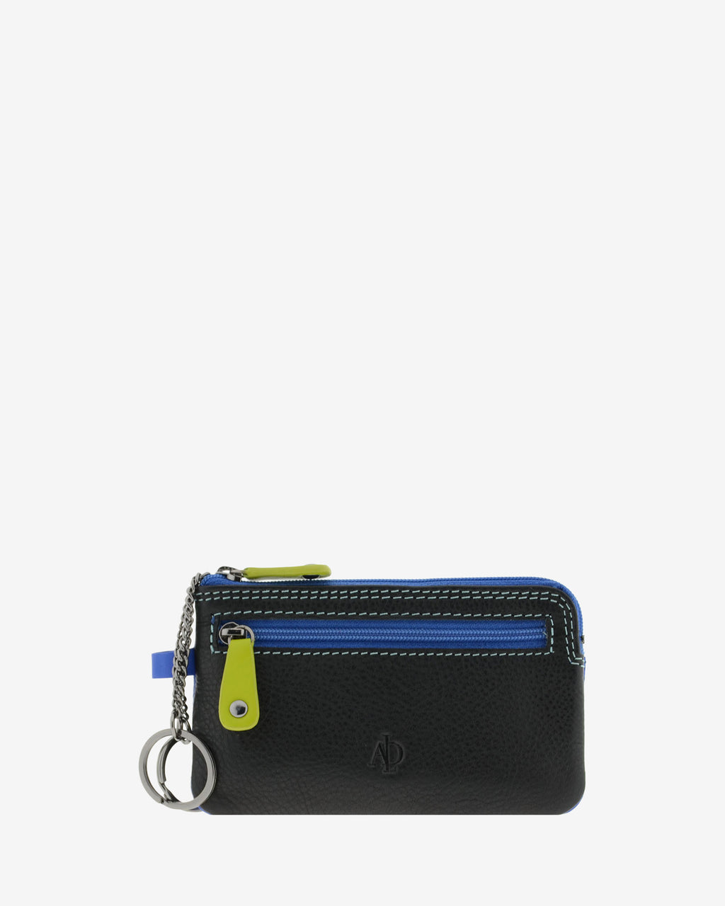 Monedero fino combinado 8053-C en color Negro, vista frontal con bolsillo de cremallera y aros metálicos para llaves.