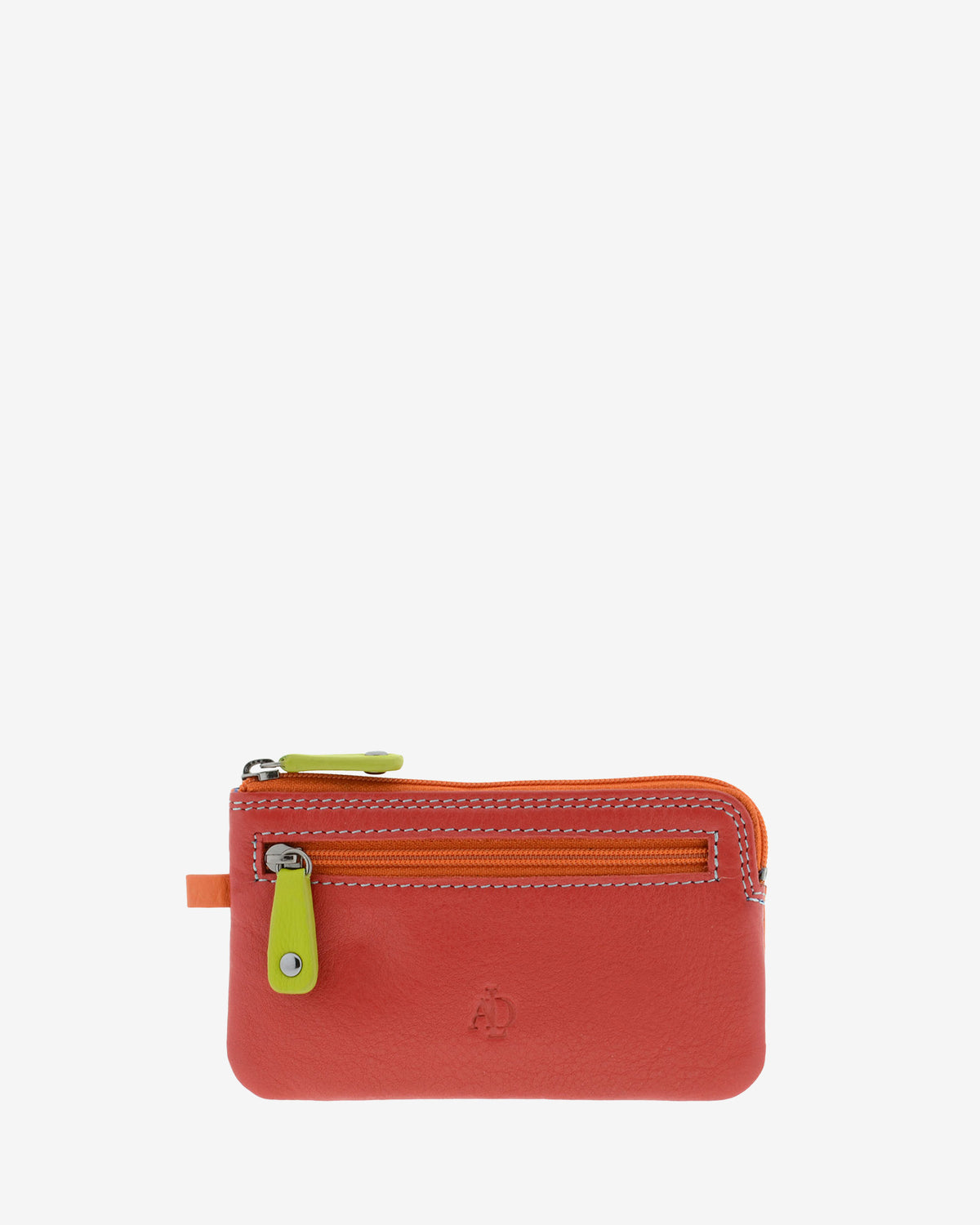 Monedero fino combinado 8053-C en color Rojo, vista frontal con bolsillo exterior de cremallera y cierre superior de cremallera.