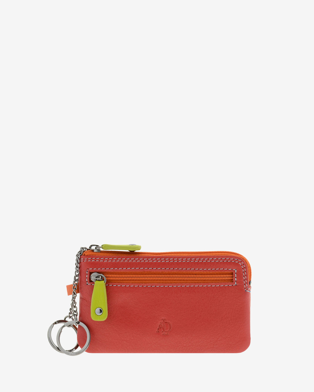 Monedero fino combinado 8053-C en color Rojo, vista frontal con bolsillo de cremallera y aros metálicos para llaves.