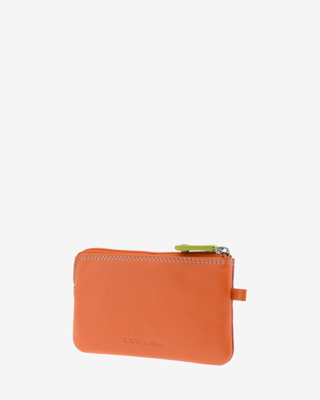 Monedero fino combinado 8053-C en color Rojo, vista tres cuartos posterior con cierre superior de cremallera.