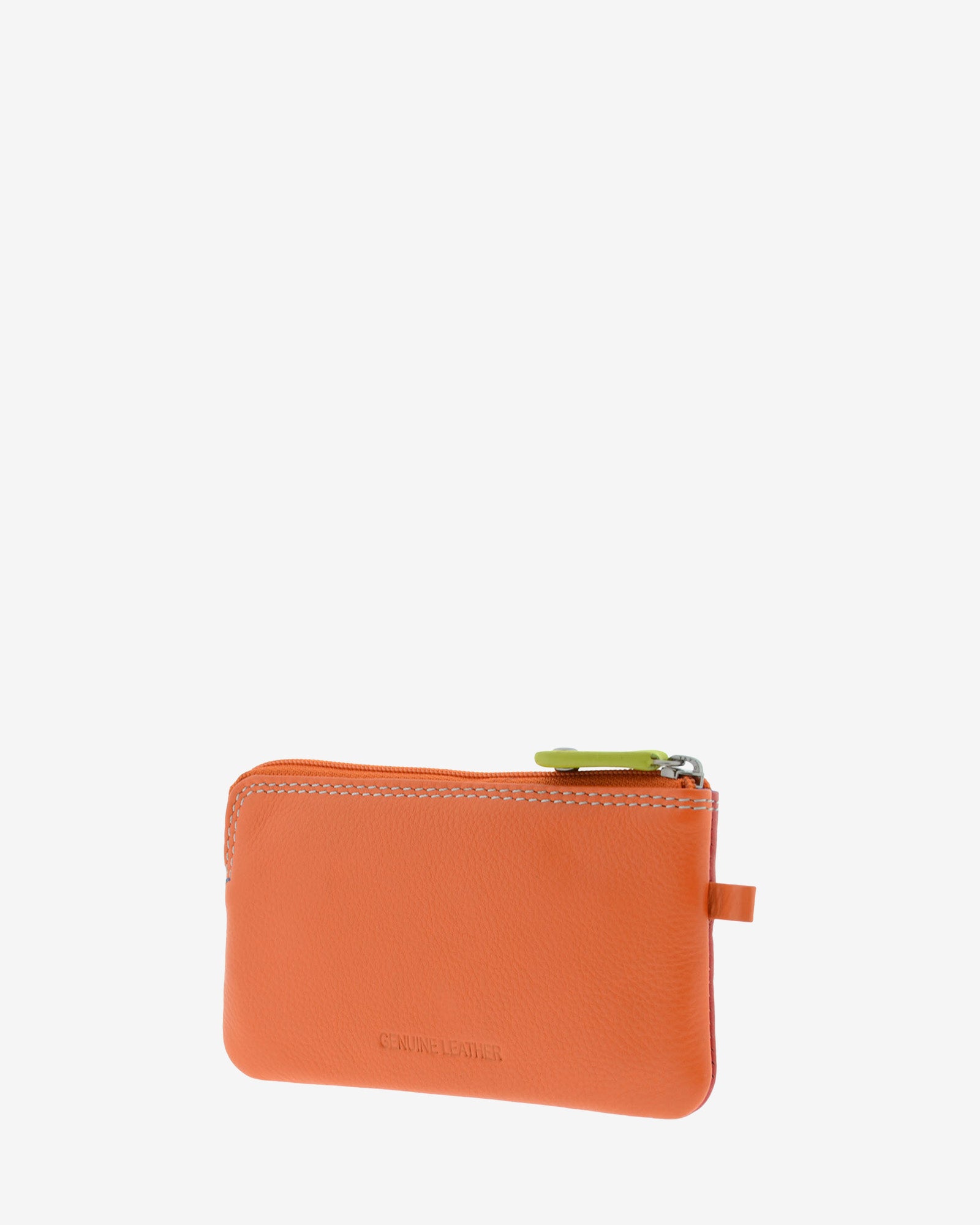 Monedero fino combinado 8053-C en color Rojo, vista tres cuartos posterior con cierre superior de cremallera.