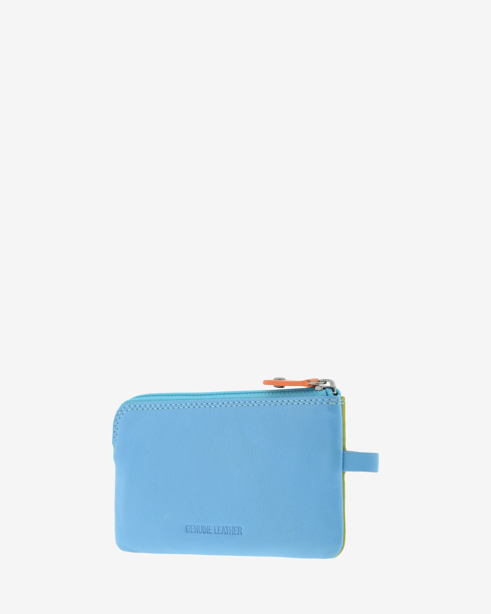 Monedero fino combinado 8053-C en color Verde, vista tres cuartos posterior con cierre superior de cremallera.