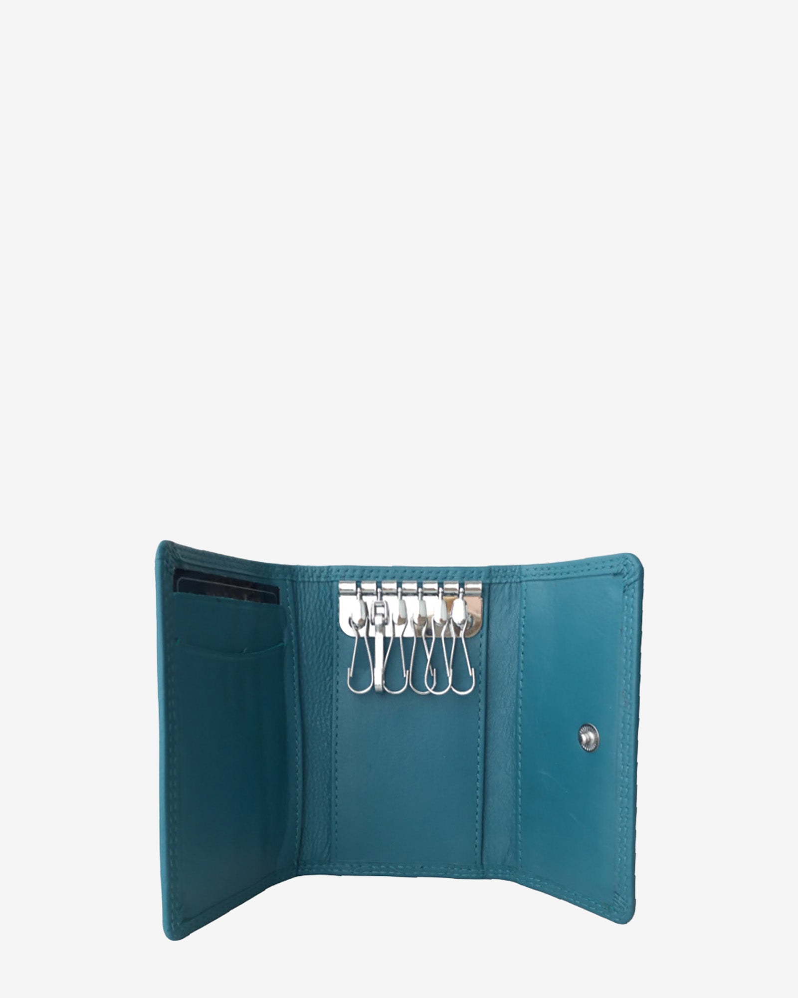 Llavero 8058 en color azul abierto, con seis ganchos para llaves y ranuras interiores para tarjetas