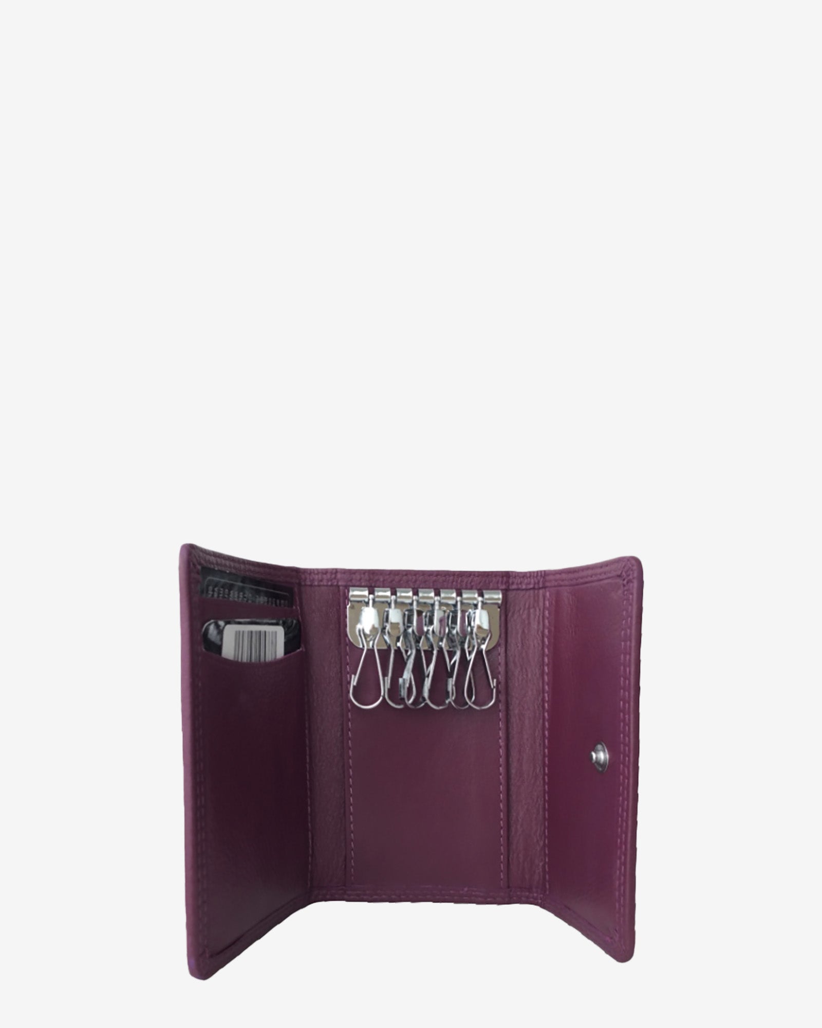 Llavero 8058 en color lila abierto, con seis ganchos para llaves y ranuras interiores para tarjetas