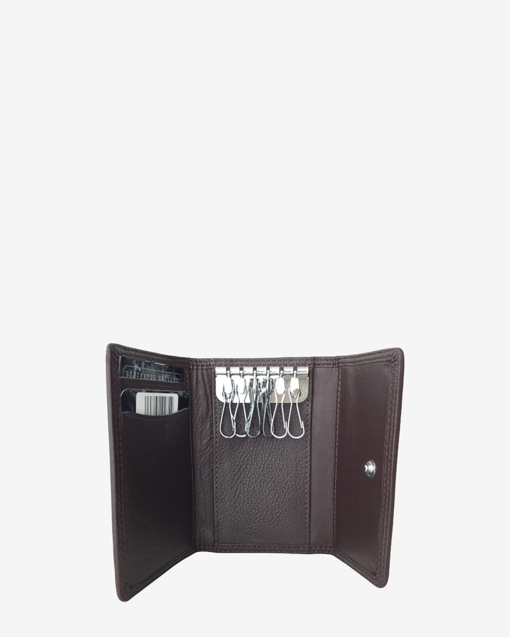 Llavero 8058 en color marrón abierto, con seis ganchos para llaves y ranuras interiores para tarjetas