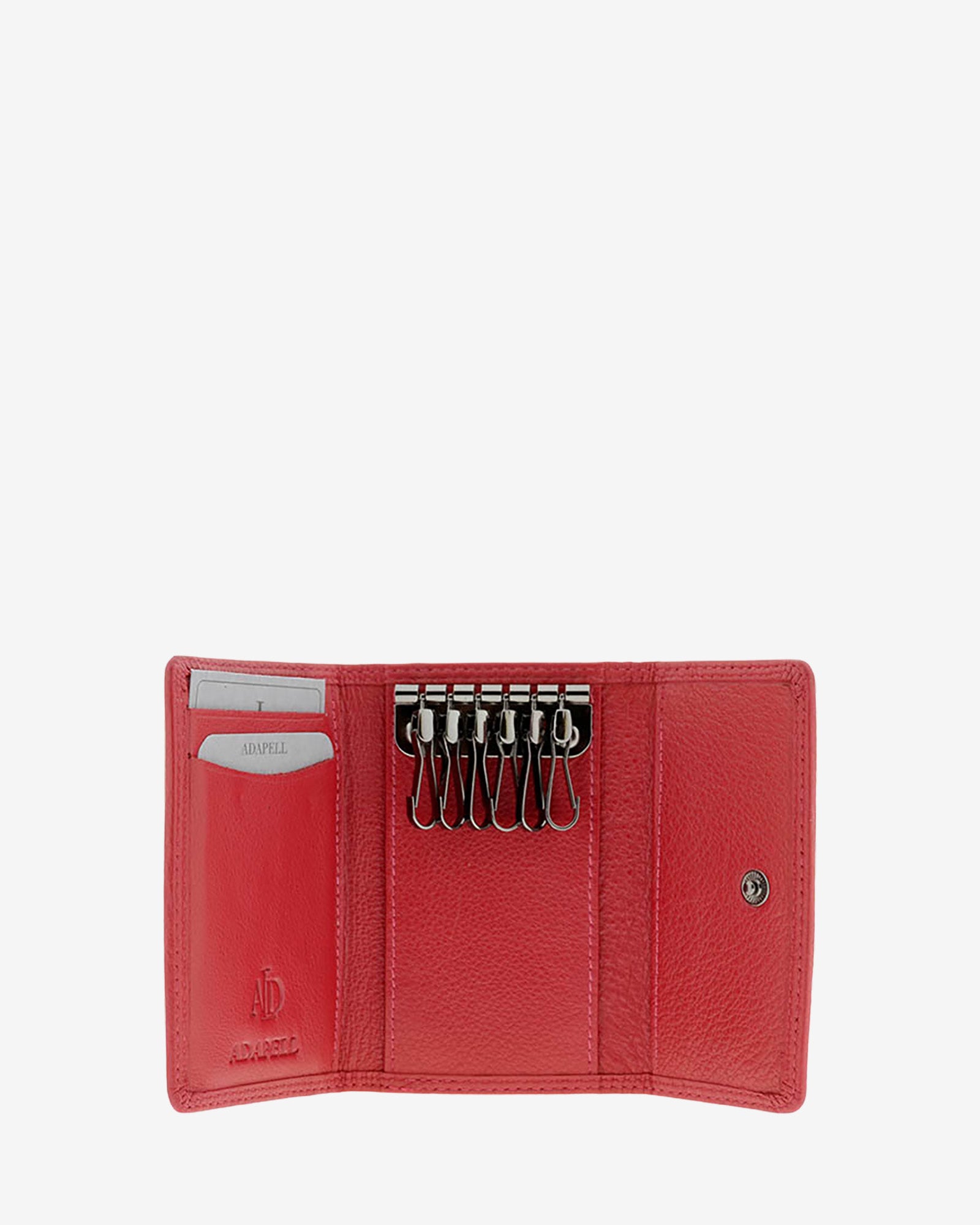 Llavero 8058 en color rojo abierto, con seis ganchos para llaves y ranuras interiores para tarjetas