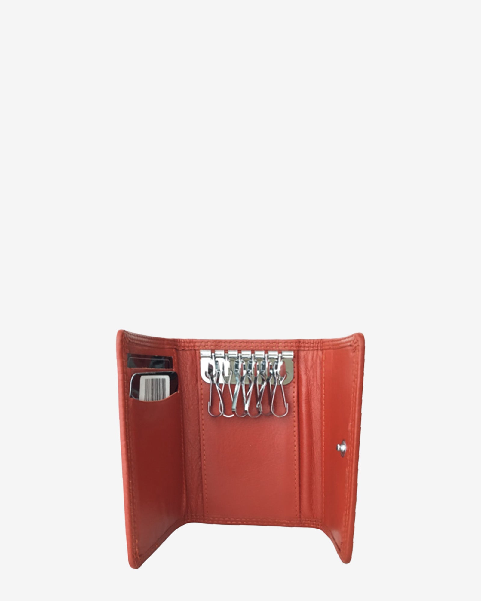 Llavero 8058 en color teja abierto, con seis ganchos para llaves y ranuras interiores para tarjetas
