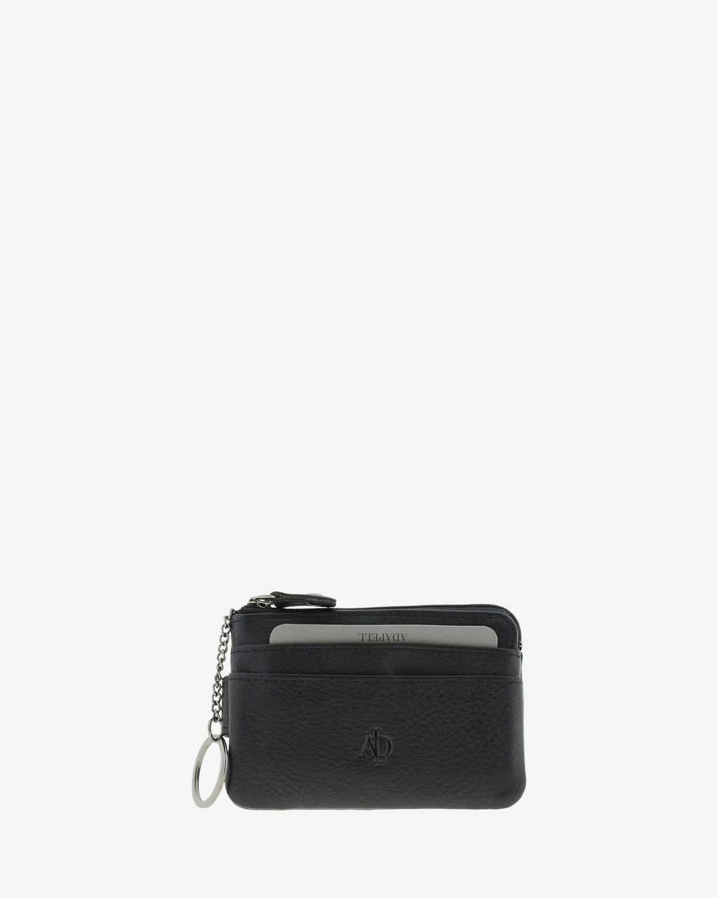 Monedero tarjetero 8061 en color negro, vista frontal con anilla para llaves y tarjetas visibles en las ranuras exteriores.