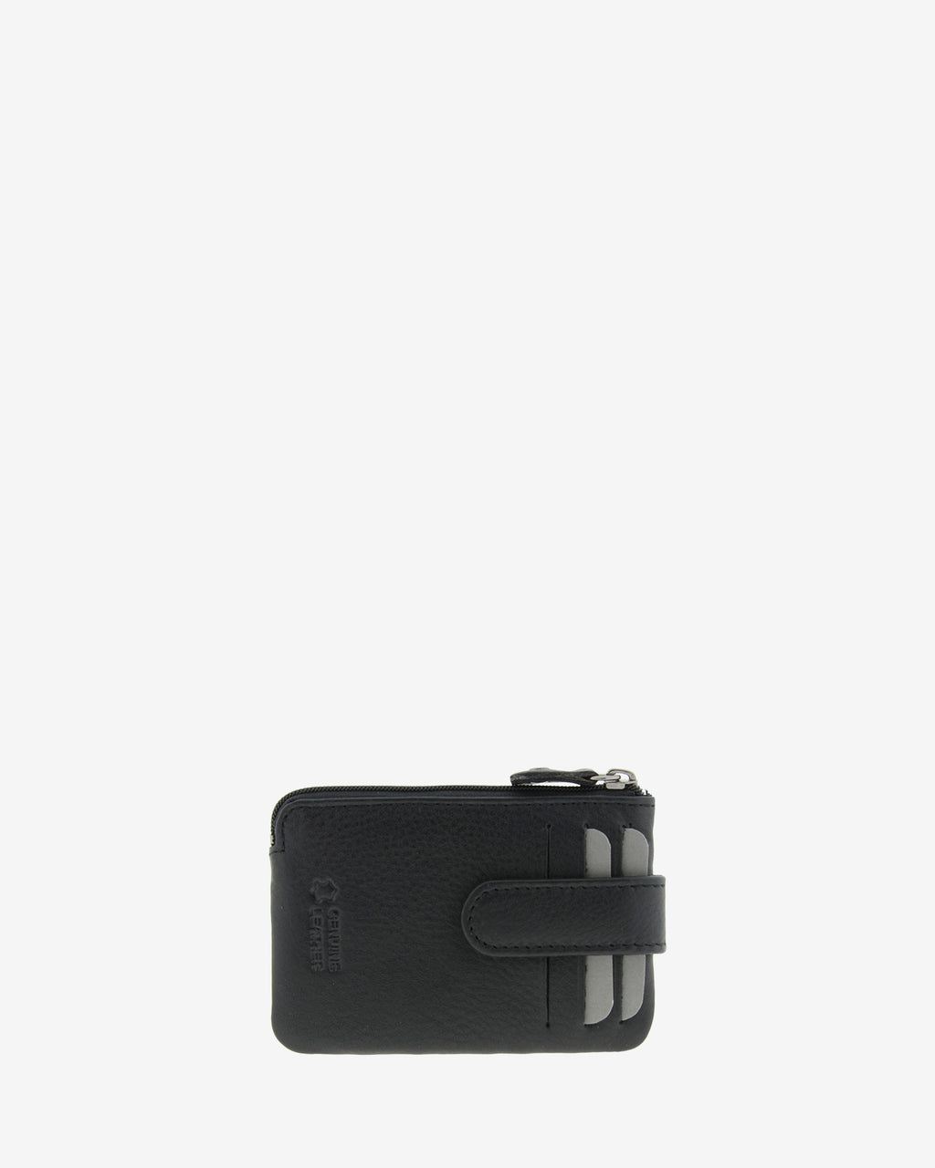 Monedero tarjetero 8061 en color negro, vista posterior con tarjetas visibles en las ranuras exteriores.