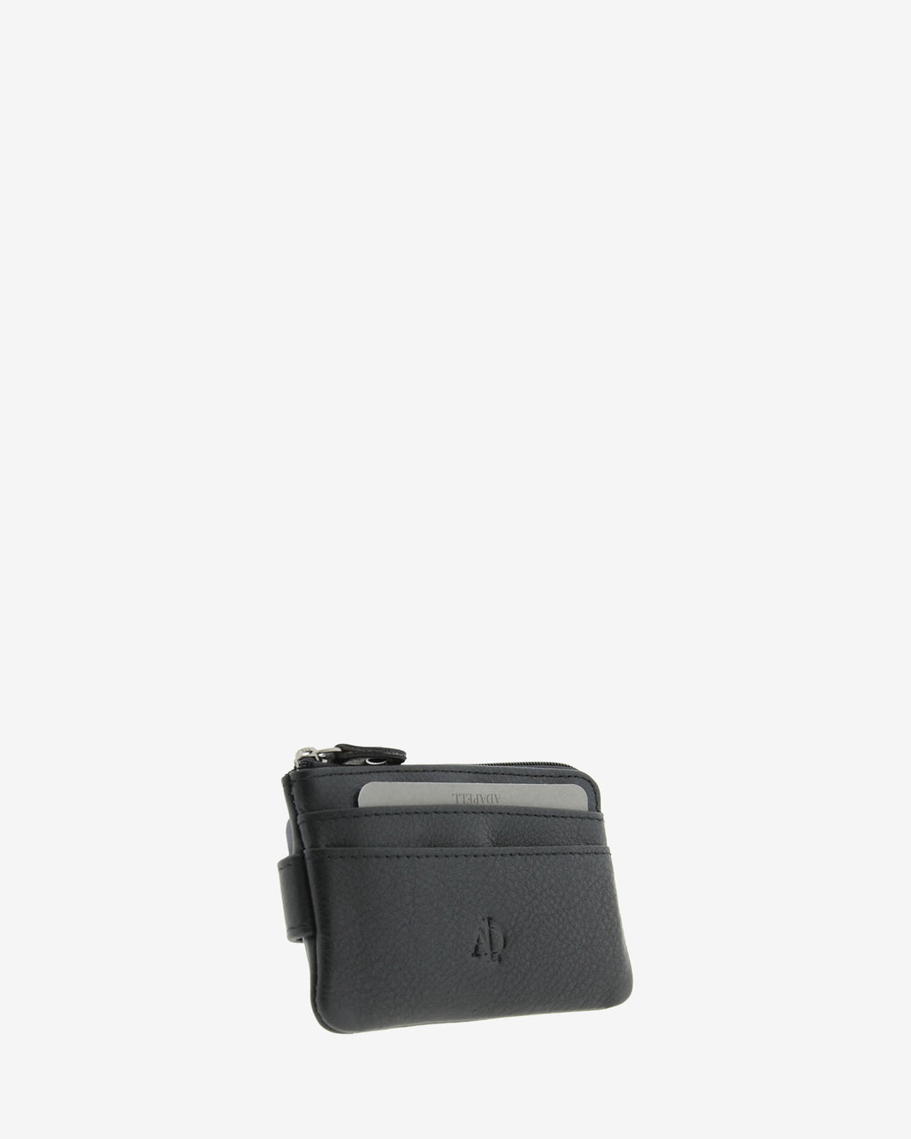 Monedero tarjetero 8061 en color negro, vista tres cuartos frontal con tarjetas visibles en las ranuras exteriores.
