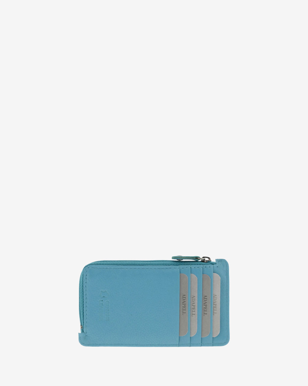 Tarjetero monedero fino 8062 en color azul, vista posterior con cuatro ranuras para tarjetas