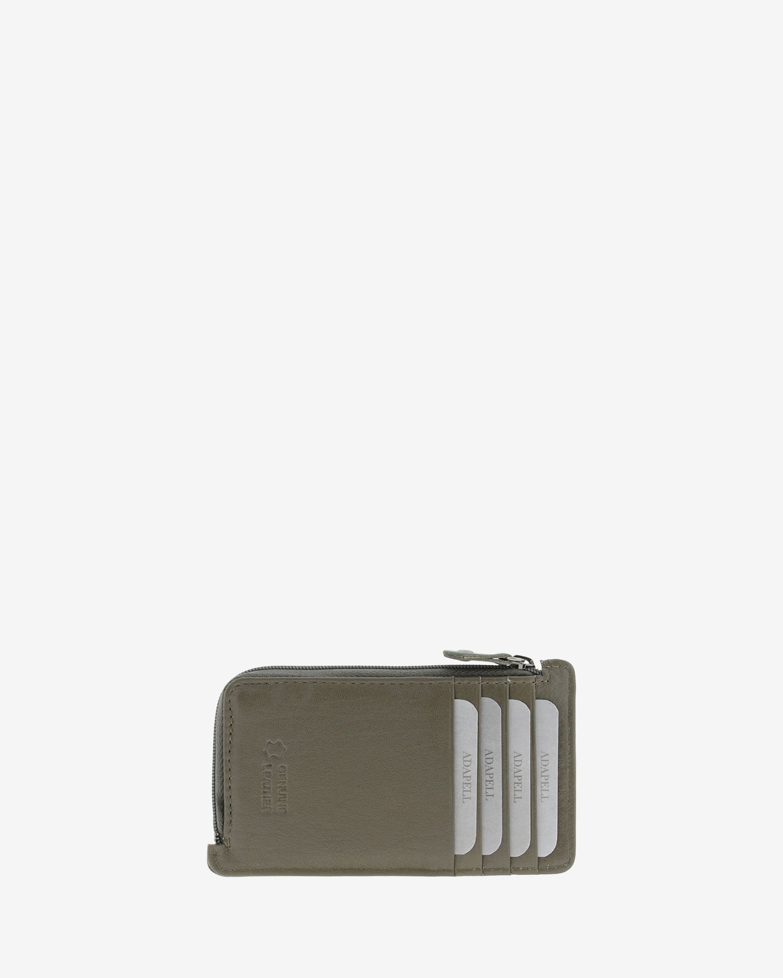 Tarjetero monedero fino 8062 en color gris, vista posterior con cuatro ranuras para tarjetas