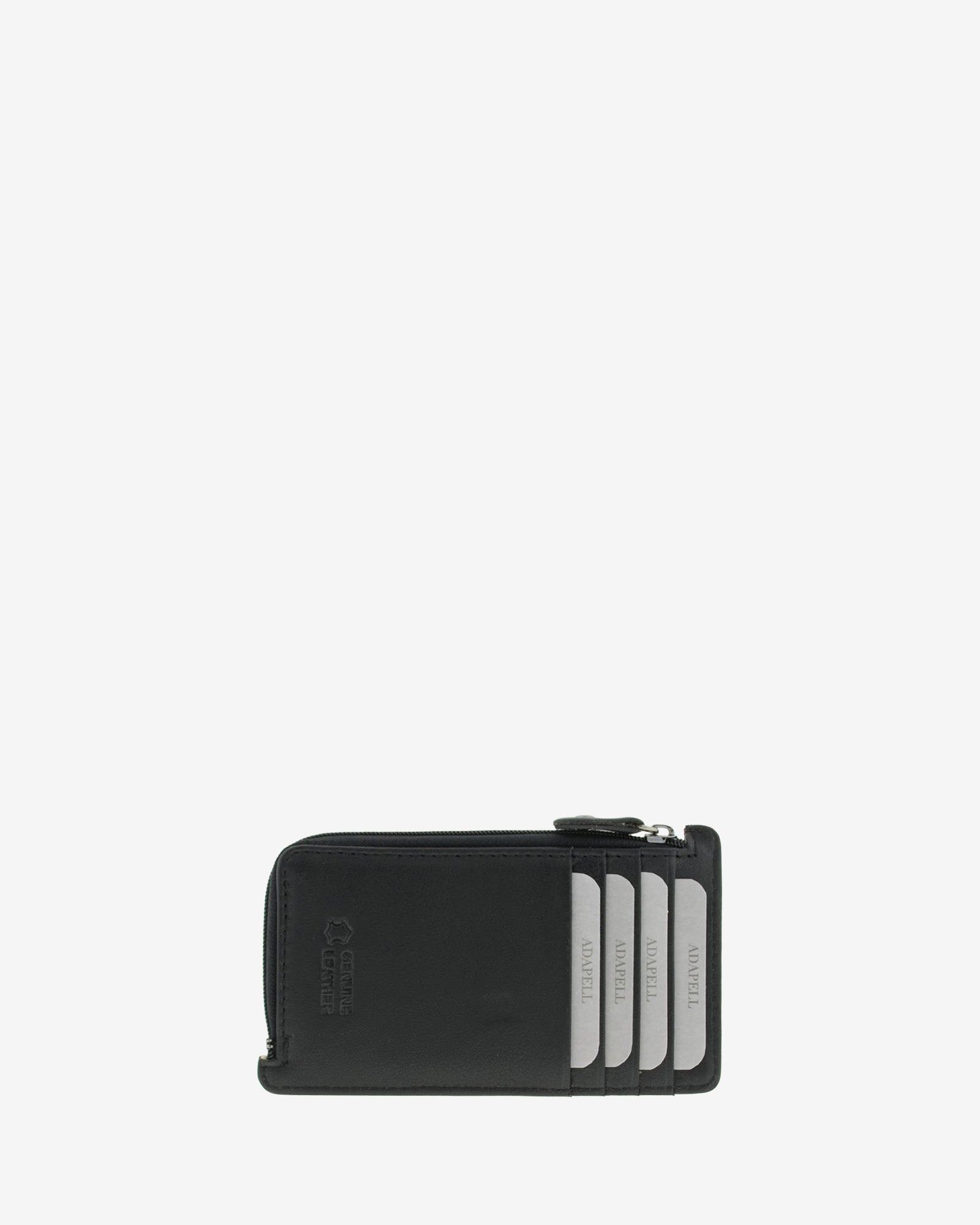 Tarjetero monedero fino 8062 en color negro, vista posterior con cuatro ranuras para tarjetas