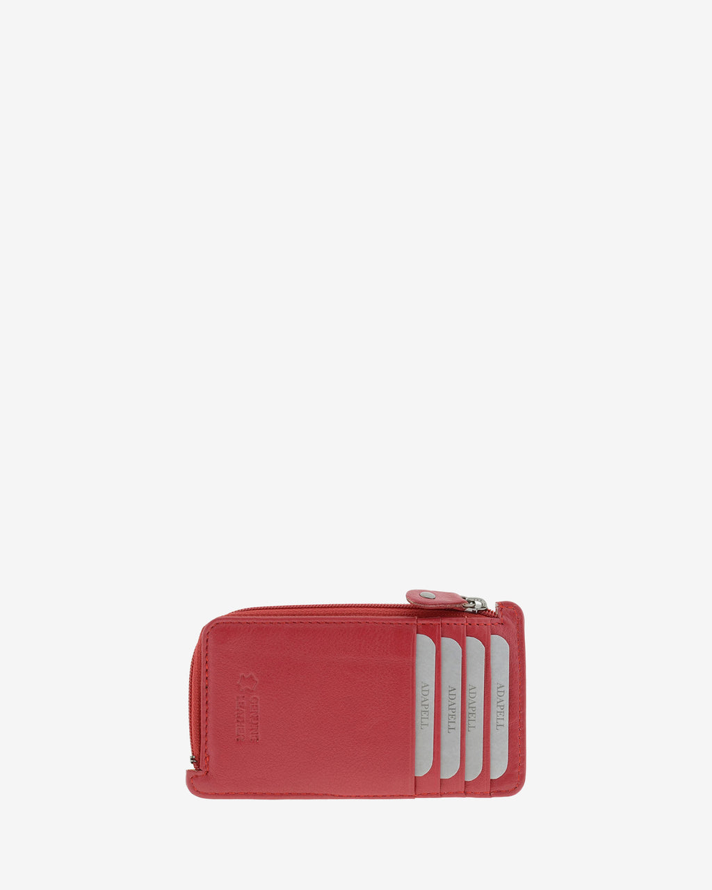 Tarjetero monedero fino 8062 en color rojo, vista posterior con cuatro ranuras para tarjetas