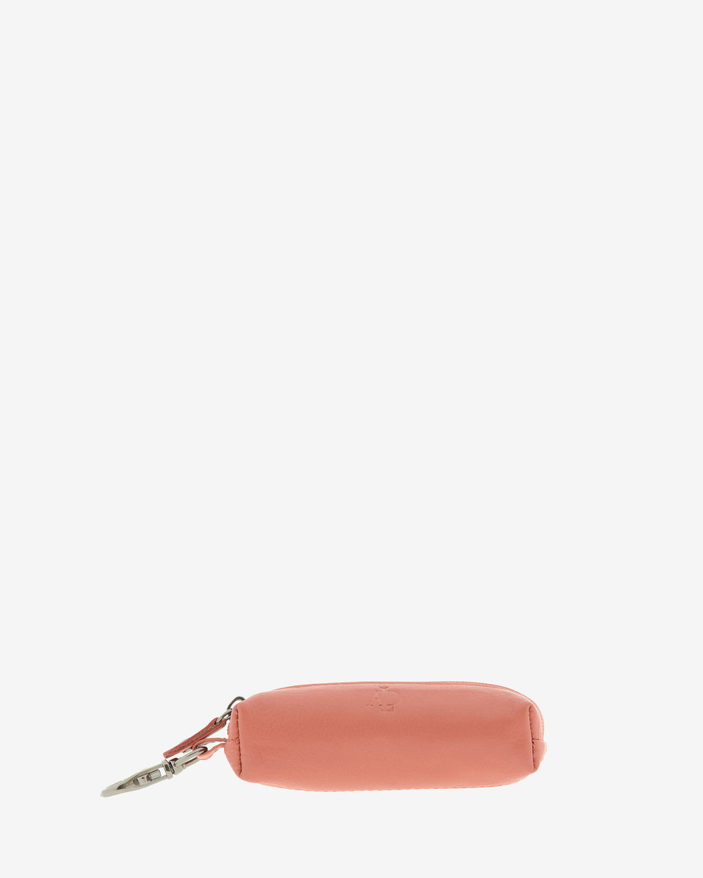 Llavero monedero 8066 en color coral, vista frontal tumbado con mosquetón y logo grabado