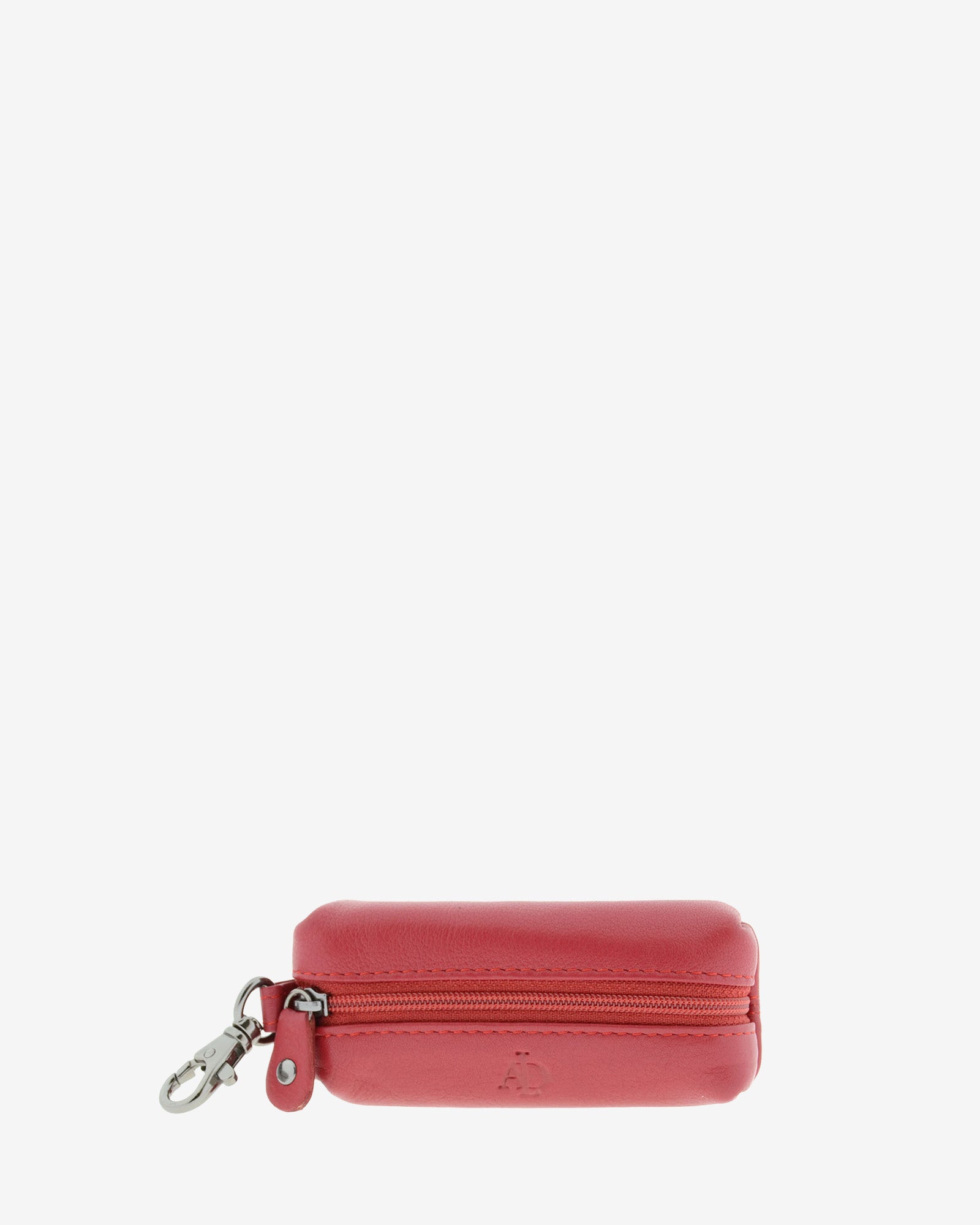 Llavero monedero 8066 en color rojo, vista frontal con cremallera, mosquetón y logo grabado