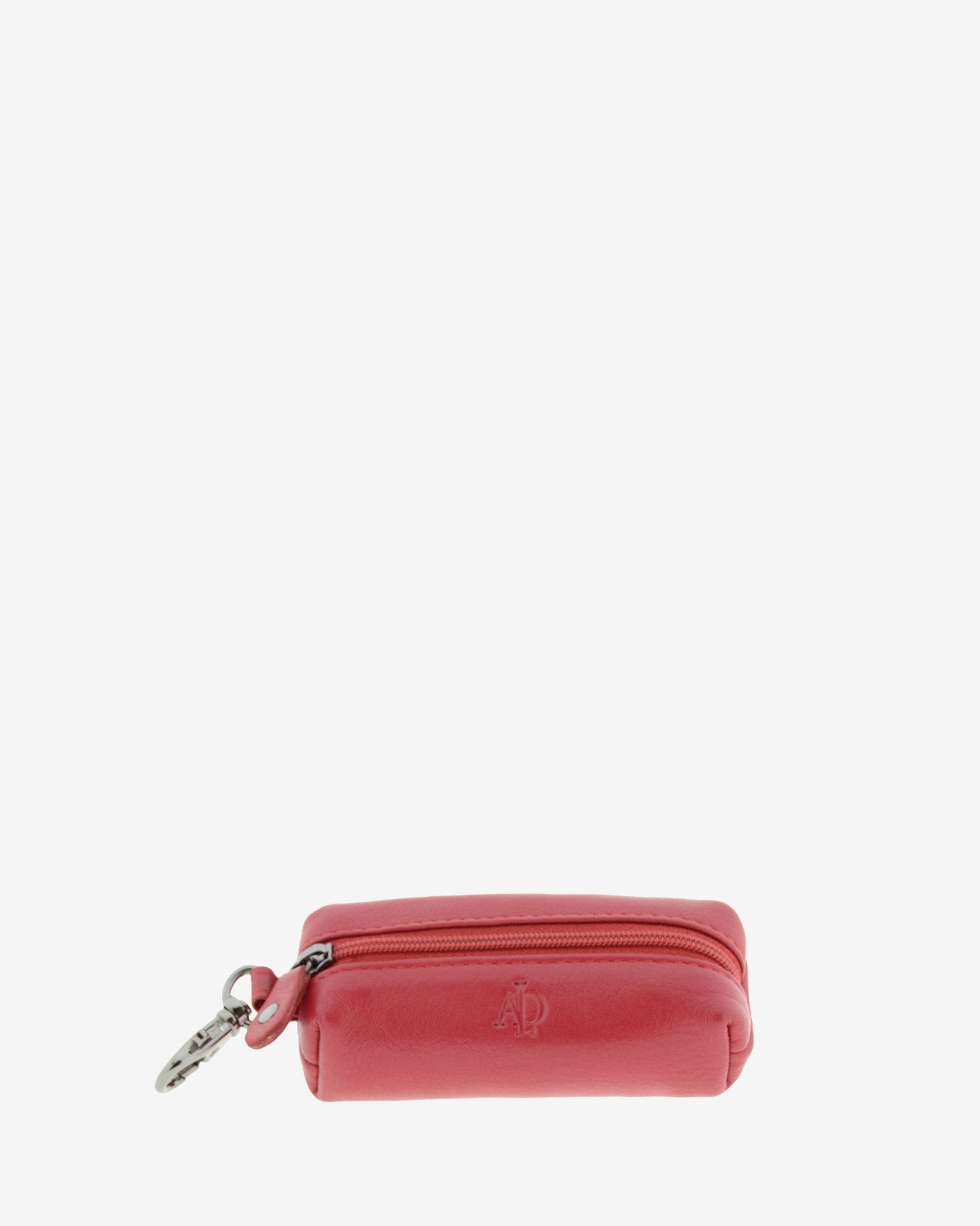 Llavero monedero 8066 en color rojo, vista frontal desde un ángulo inferior con cremallera y mosquetón