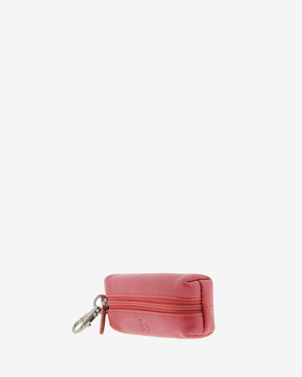Llavero monedero 8066 en color rojo, vista tres cuartos frontal desde el lado derecho con cremallera y mosquetón