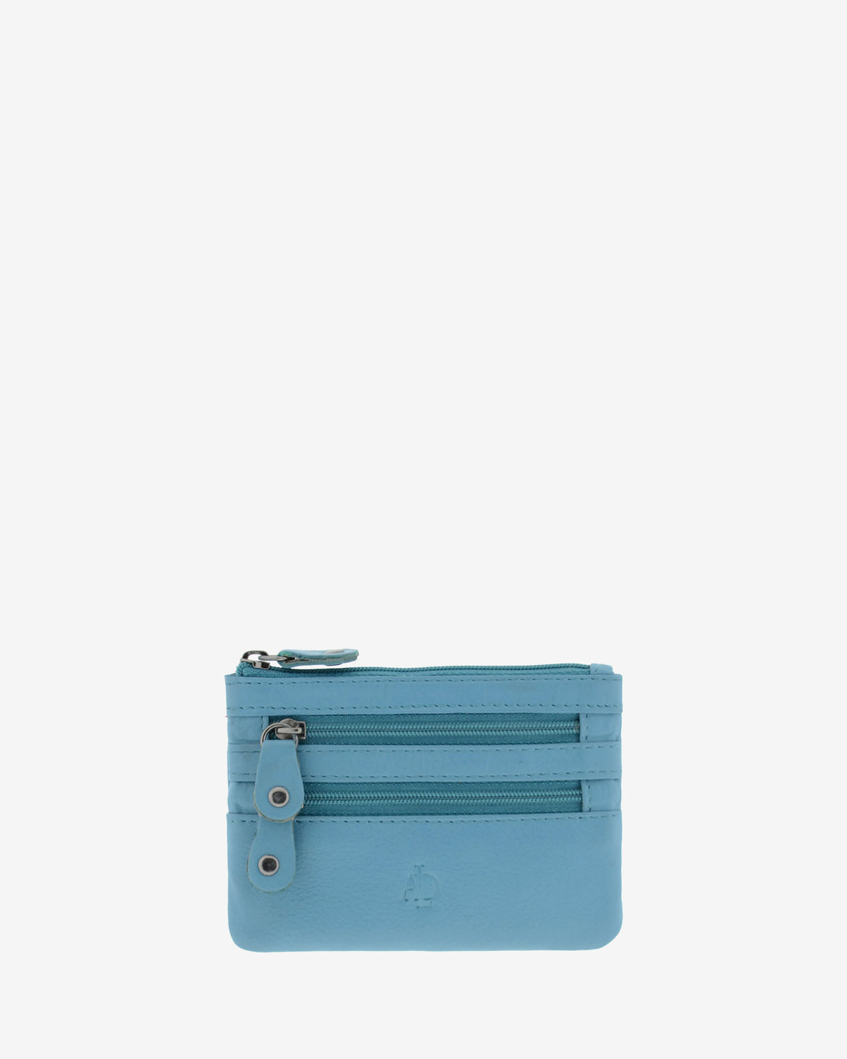 Monedero fino con triple cremallera 8072 en color azul, vista frontal.
