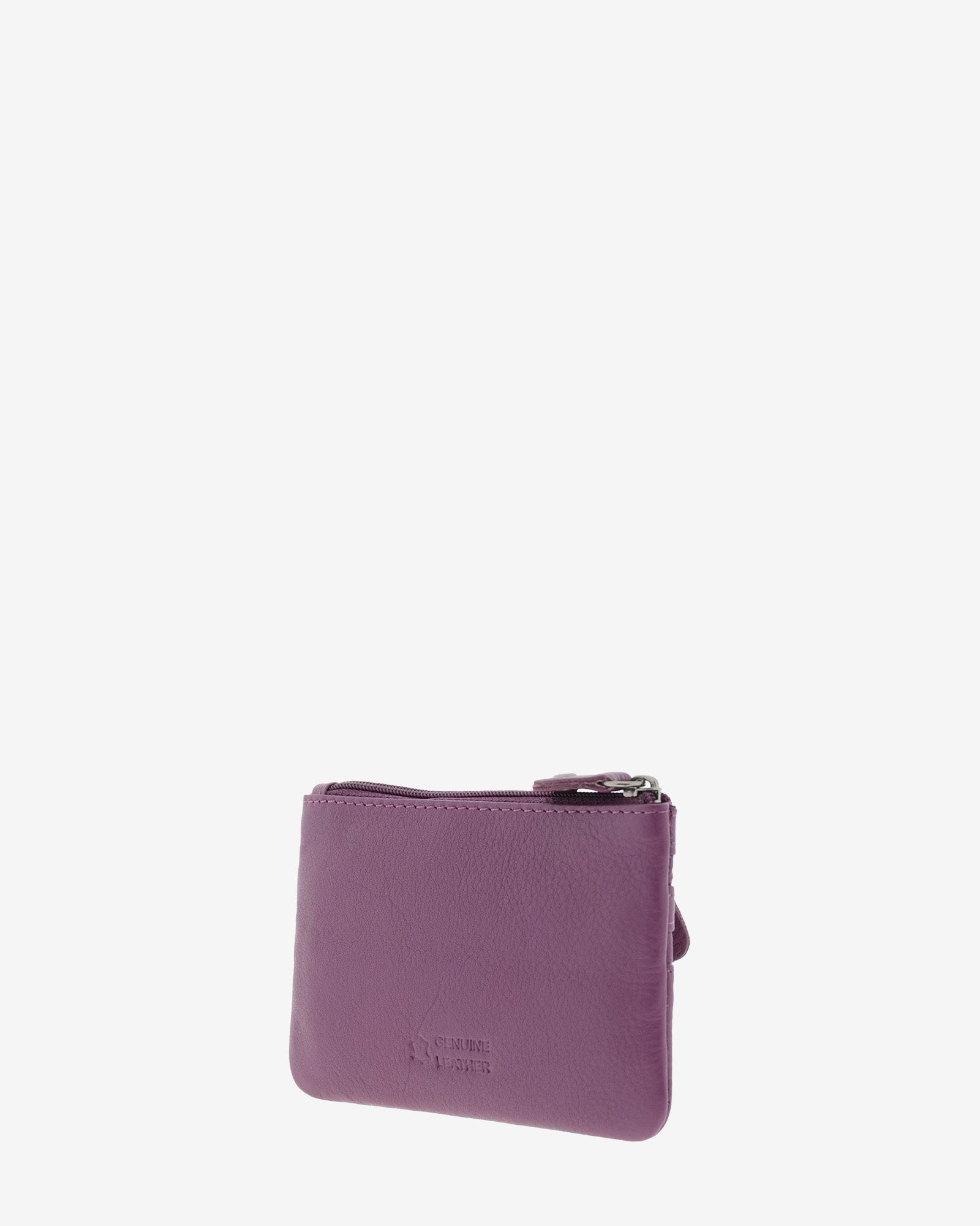 Monedero fino con triple cremallera 8072 en color lila, vista posterior.
