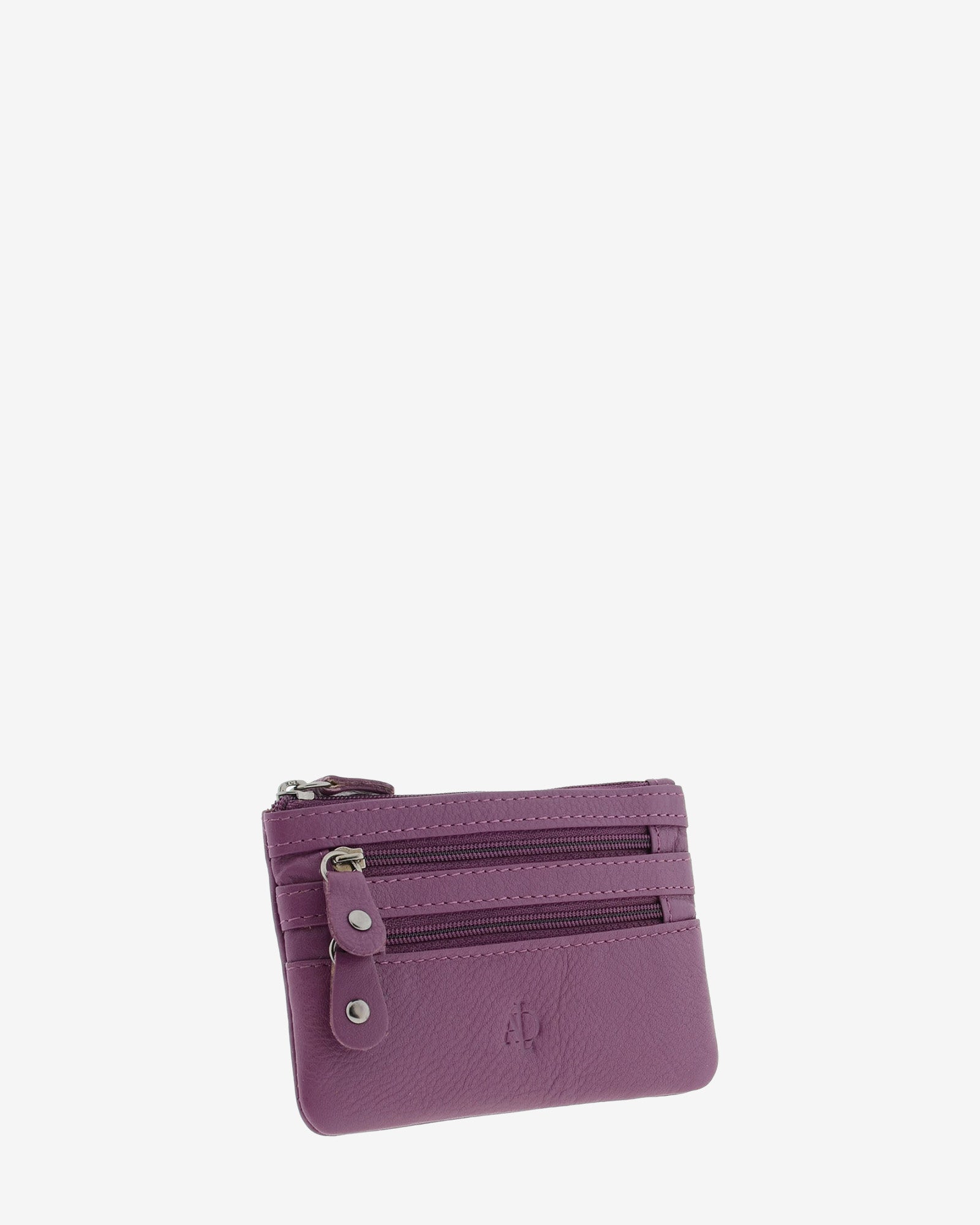Monedero fino con triple cremallera 8072 en color lila, vista tres cuartos frontal.