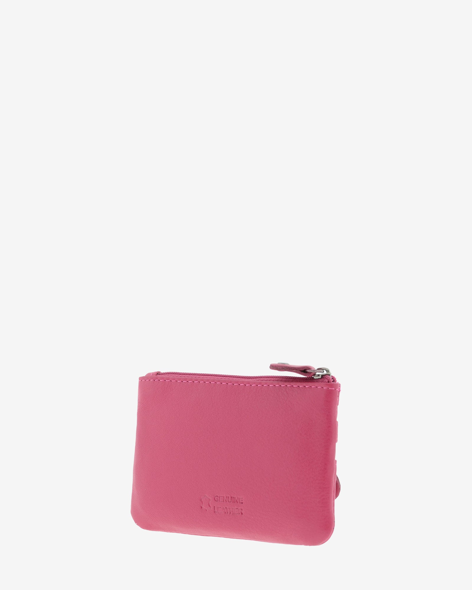 Monedero fino con triple cremallera 8072 en color magenta, vista posterior.