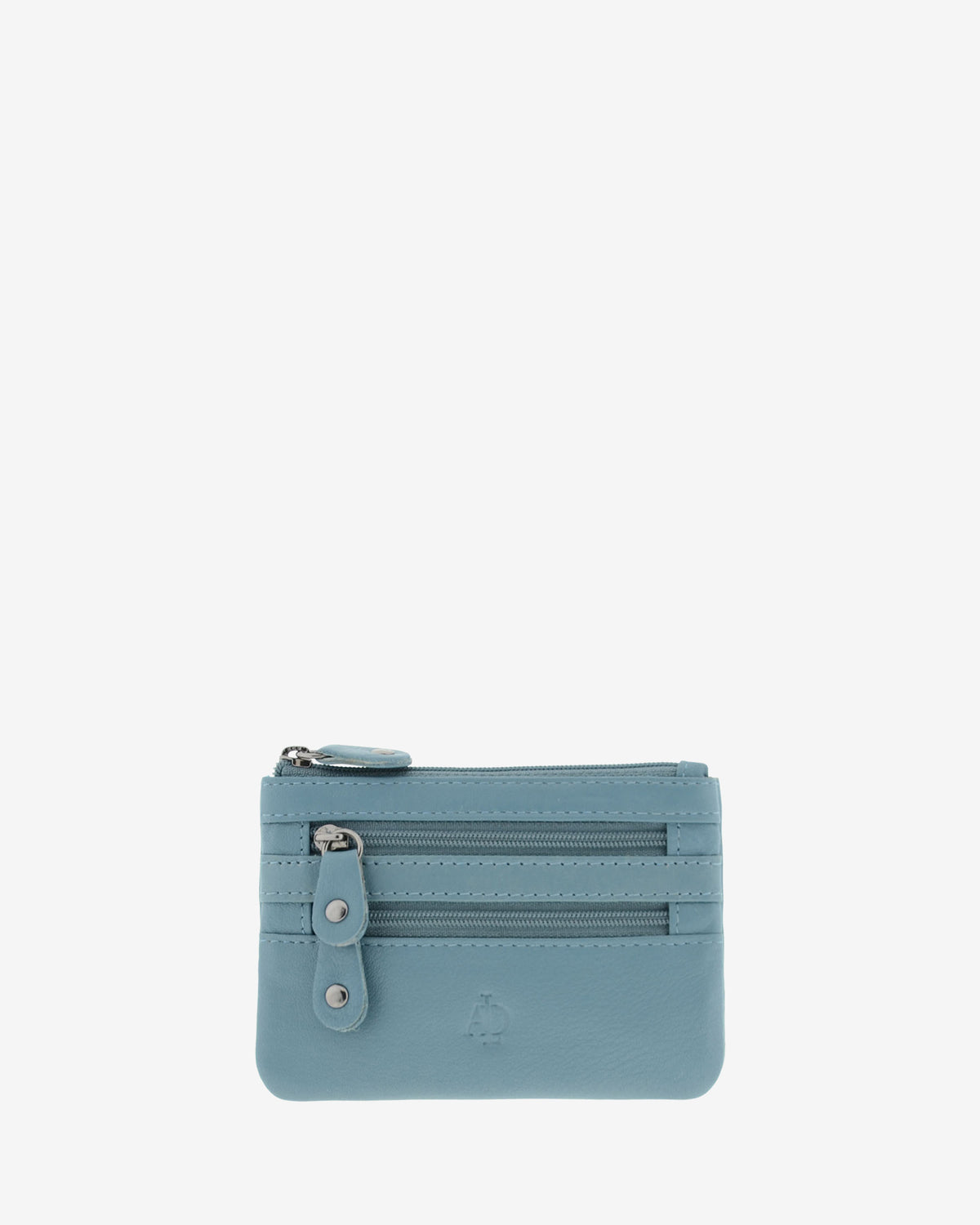 Monedero fino con triple cremallera 8072 en color mar, vista frontal.