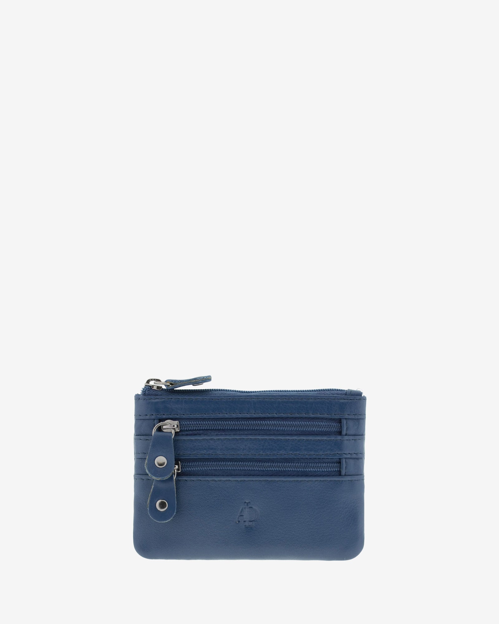 Monedero fino con triple cremallera 8072 en color marino, vista frontal.