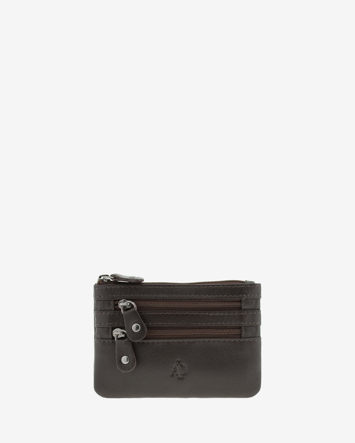 Monedero fino con triple cremallera 8072 en color marrón, vista frontal.