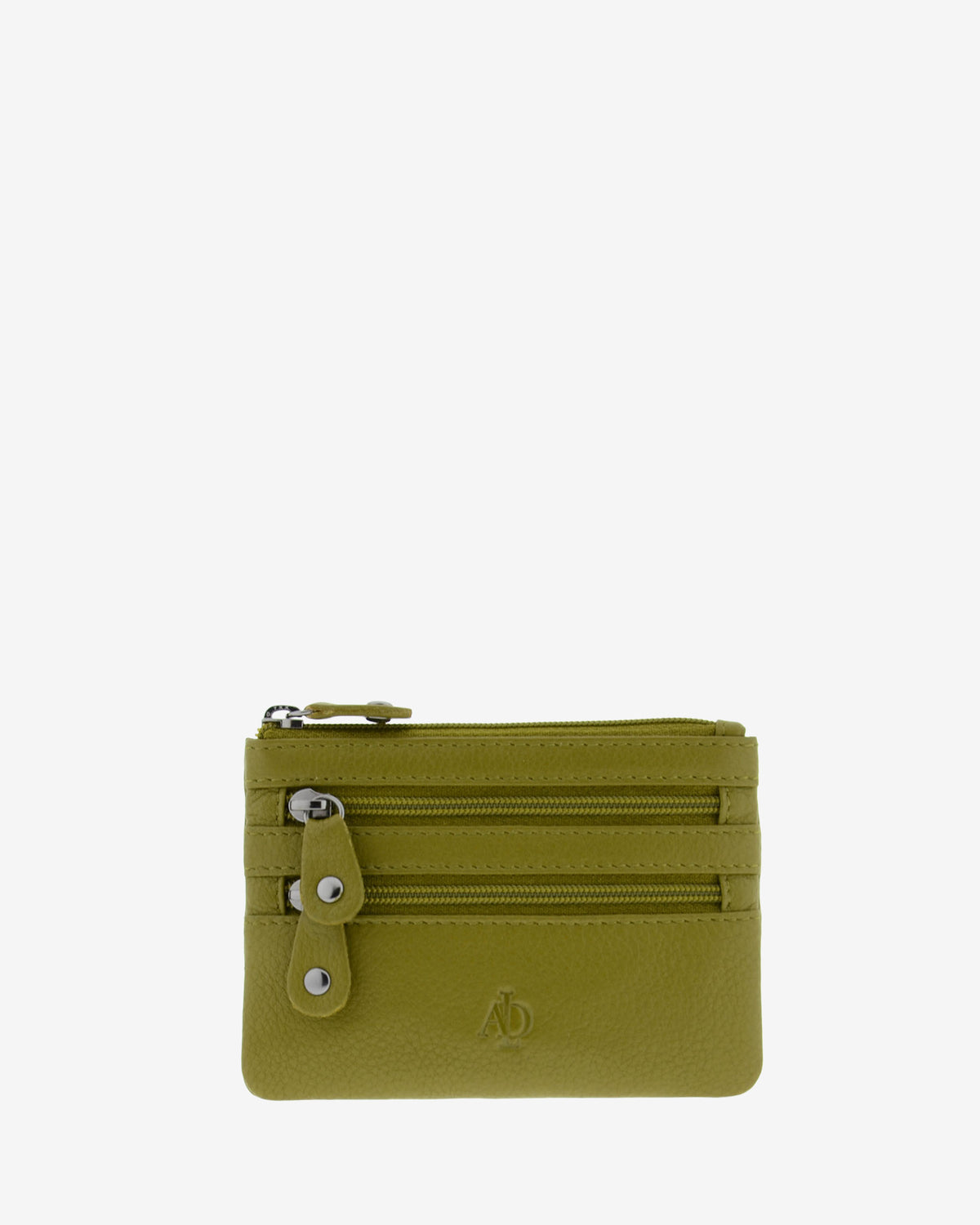 Monedero fino con triple cremallera 8072 en color oliva, vista frontal.