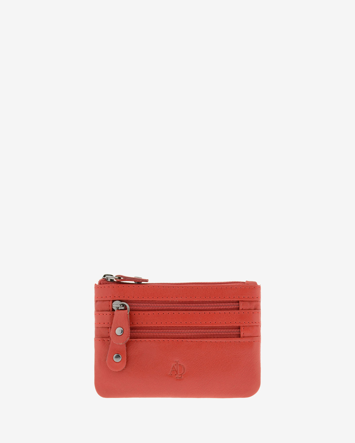 Monedero fino con triple cremallera 8072 en color rojo, vista frontal.