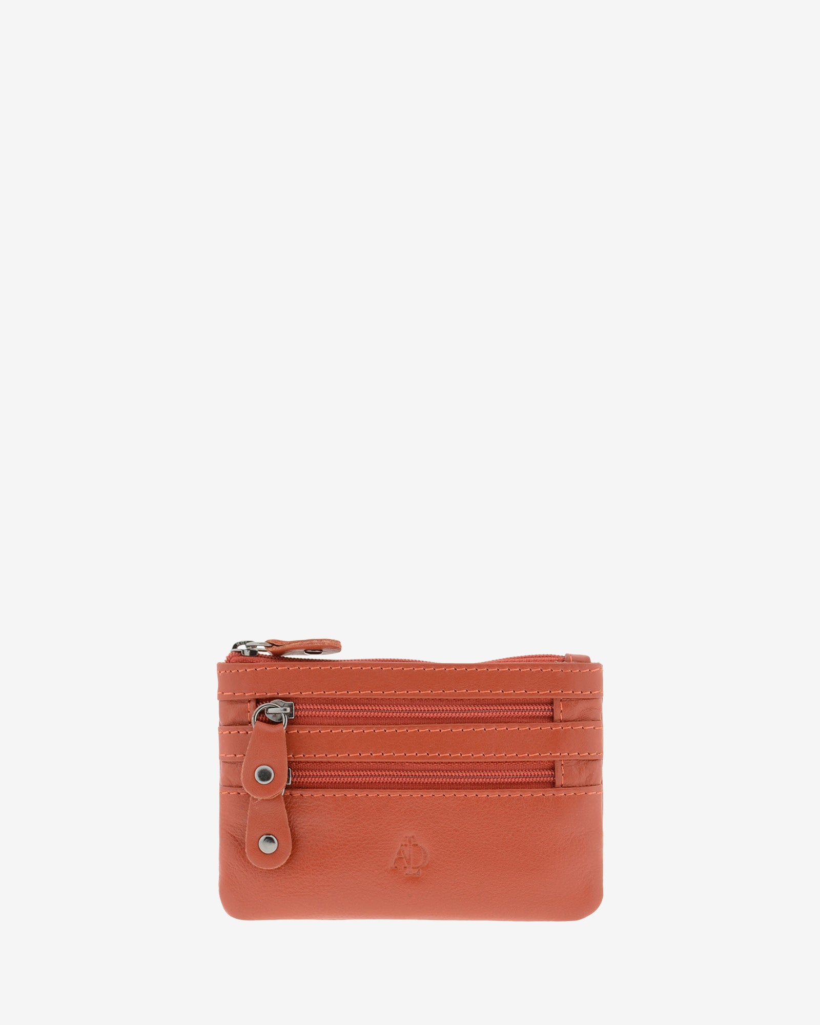 Monedero fino con triple cremallera 8072 en color teja, vista frontal.