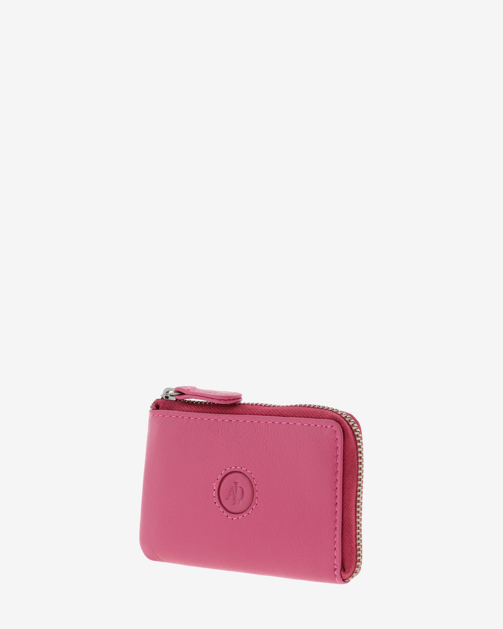 Monedero tarjetero fino 8076 en color magenta, vista tres cuartos frontal.
