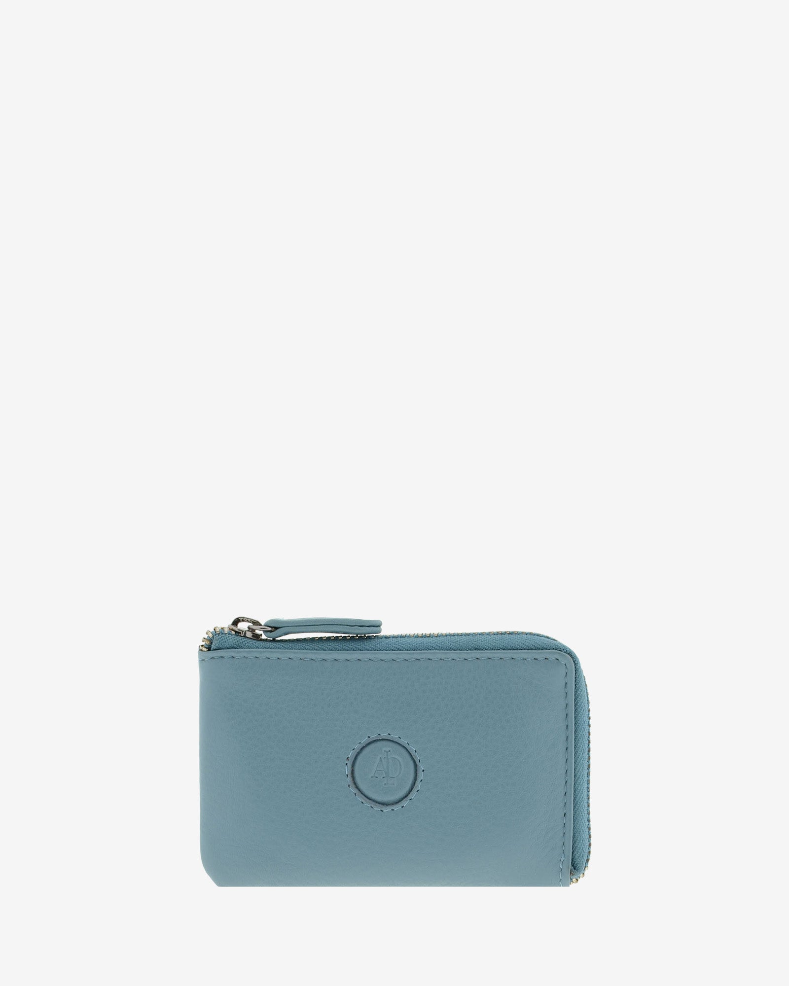 Monedero tarjetero fino 8076 en color mar, vista frontal.