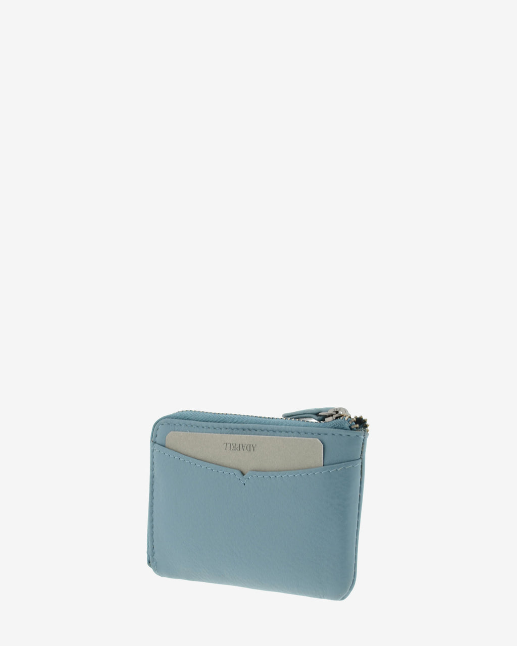 Monedero tarjetero fino 8076 en color mar, vista tres cuartos trasera con ranura exterior para tarjeta.