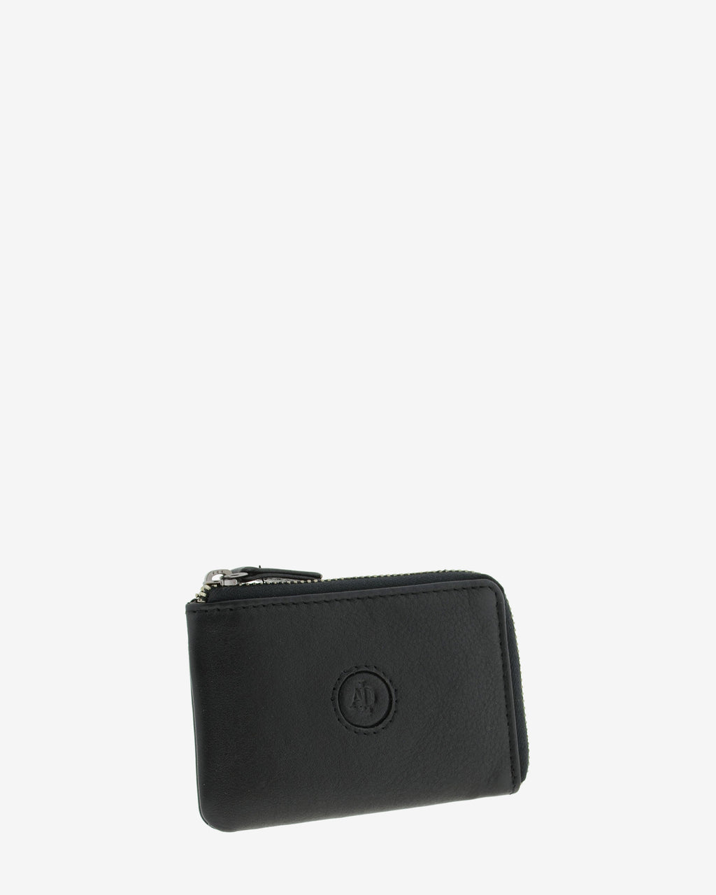Monedero tarjetero fino 8076 en color negro, vista tres cuartos frontal.