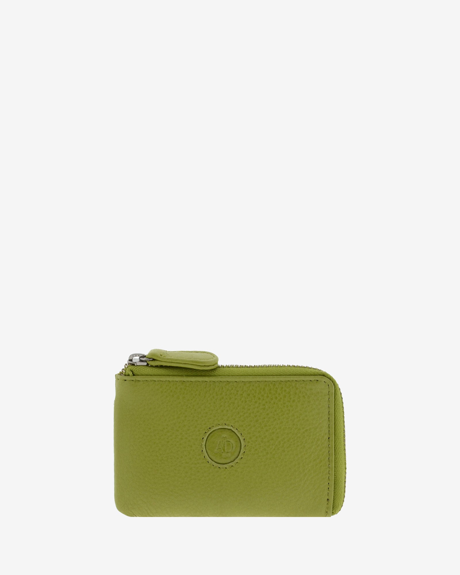 Monedero tarjetero fino 8076 en color oliva, vista frontal.
