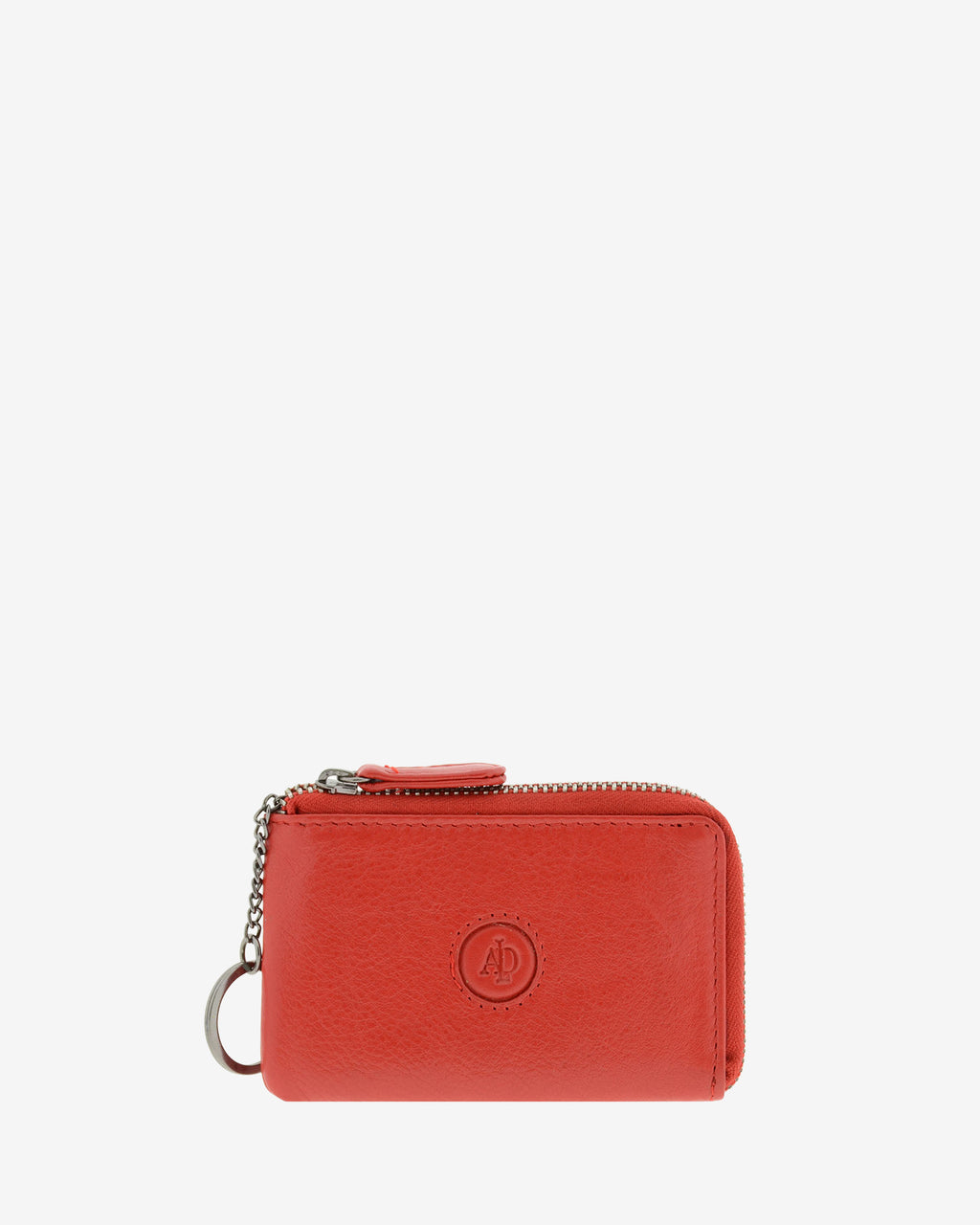 Monedero tarjetero fino 8076 en color rojo, vista frontal con anilla para llaves.