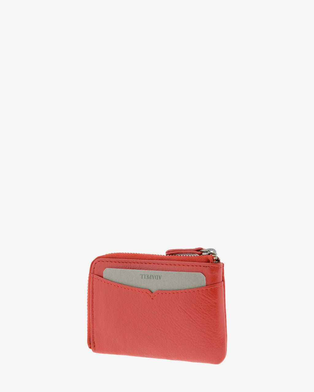 Monedero tarjetero fino 8076 en color rojo, vista trasera con ranura exterior para tarjeta.