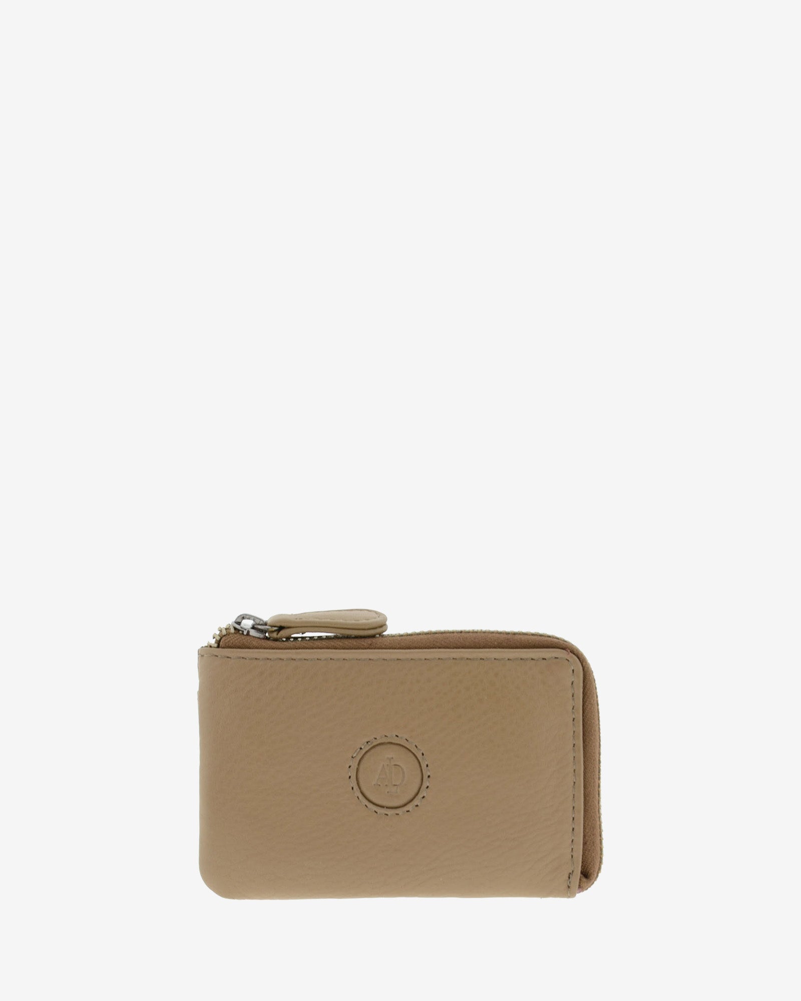 Monedero tarjetero fino 8076 en color topo, vista frontal.