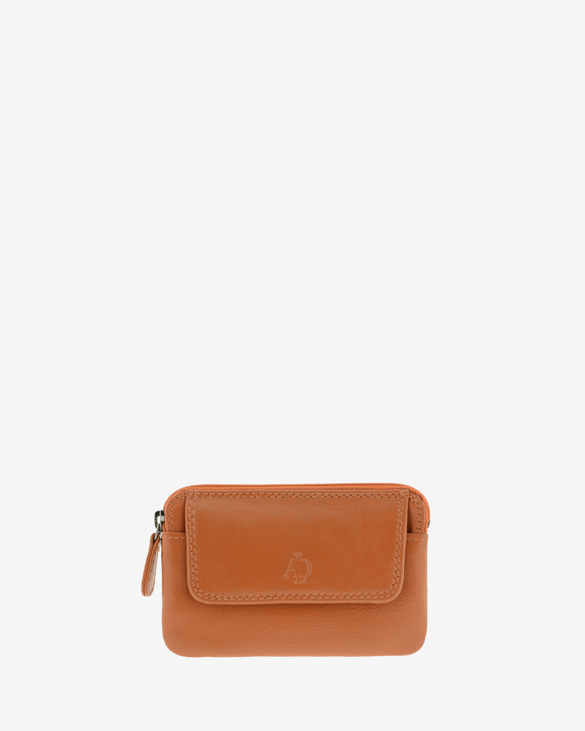 Monedero fino 8078 en color cuero, vista frontal con solapa exterior.