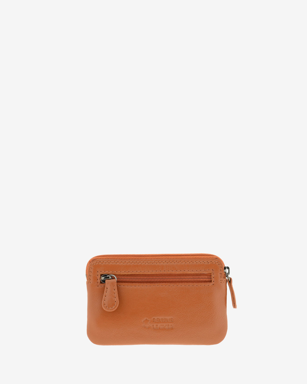 Monedero fino 8078 en color cuero, vista posterior con bolsillo exterior de cremallera.